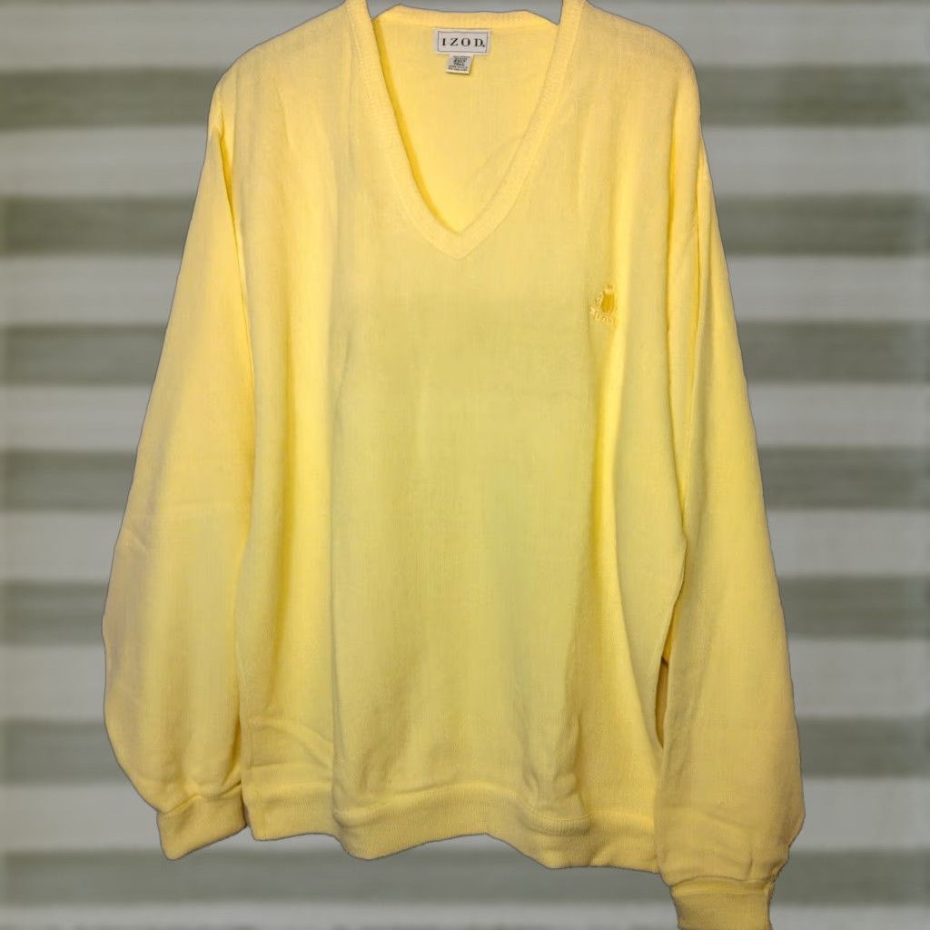 Izod VINTAGE IZOD Sweater Men 2XLT Tall Yellow Acrylic V-Neck Crest Logo USA Grandpa Knit Pullover Office Wear Size US XXL / EU 58 / 5 - 1 Thumbnail