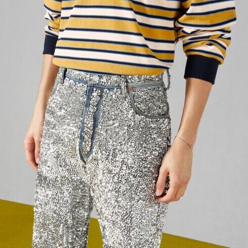 Gucci o1s1wg110125 Denim Trouser Pant With Sequins in Silver Size US 32 / EU 48 - 4 Thumbnail