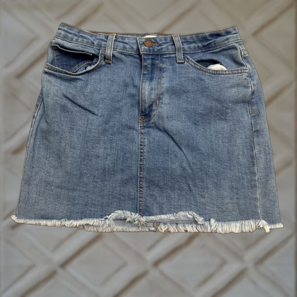 Denime VINTAGE O2 Denim Mini Skirt Womens Small Blue Casual Streetwear 90s Cotton Raw Hem Size 28" / US 6 / IT 42 - 1 Thumbnail