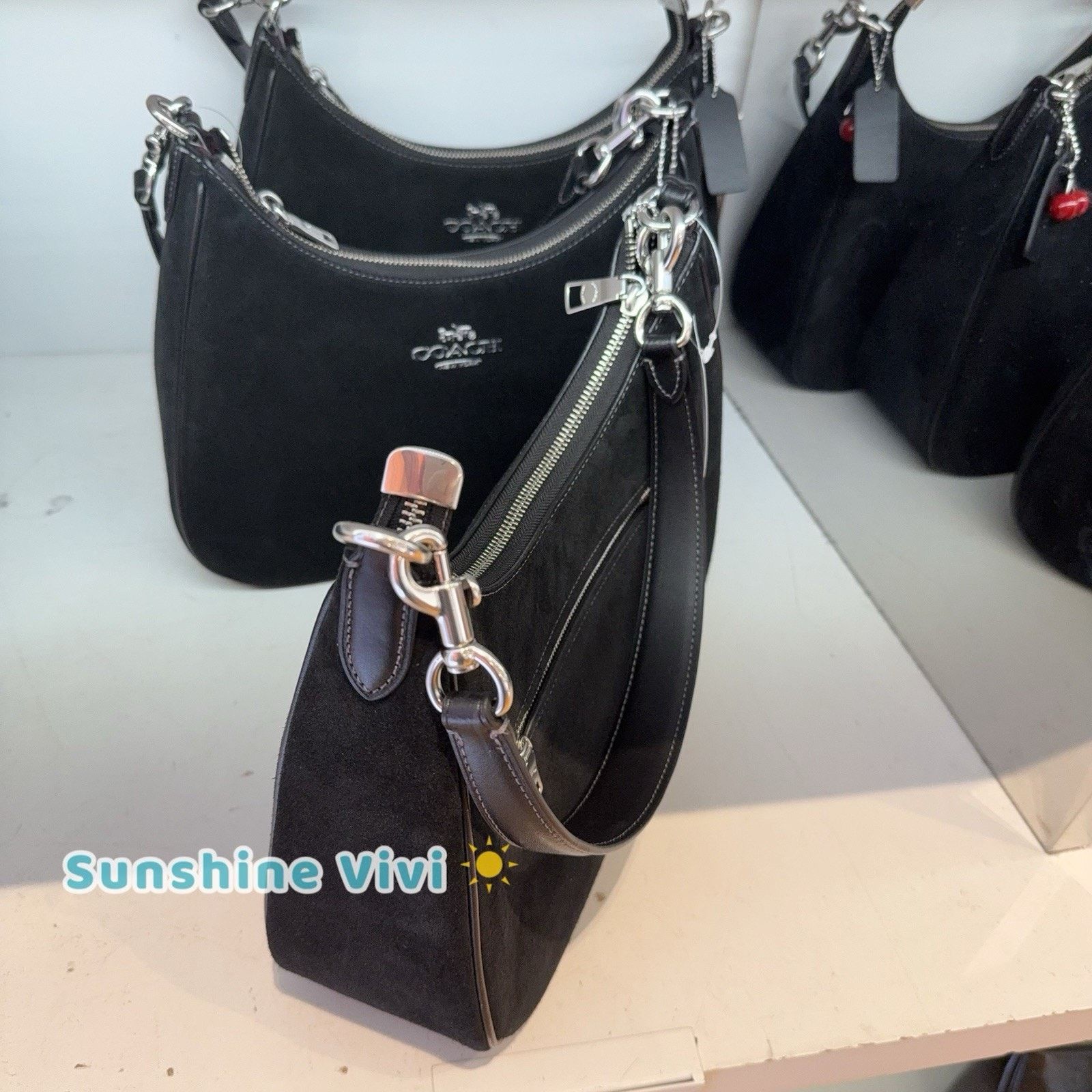 Coach NWT COACH Teri Hobo Bag Cherry Charm CCZ88 🍒Silver Black Size ONE SIZE - 3 Thumbnail