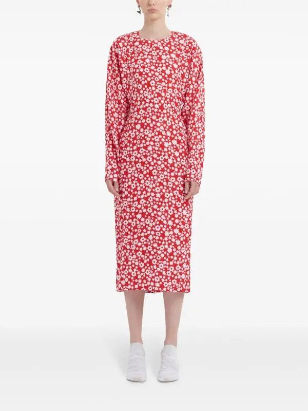 Marni o1w1db10426 Floral Midi Dress in Red Size XL / US 12-14 / IT 48-50 - 3 Thumbnail
