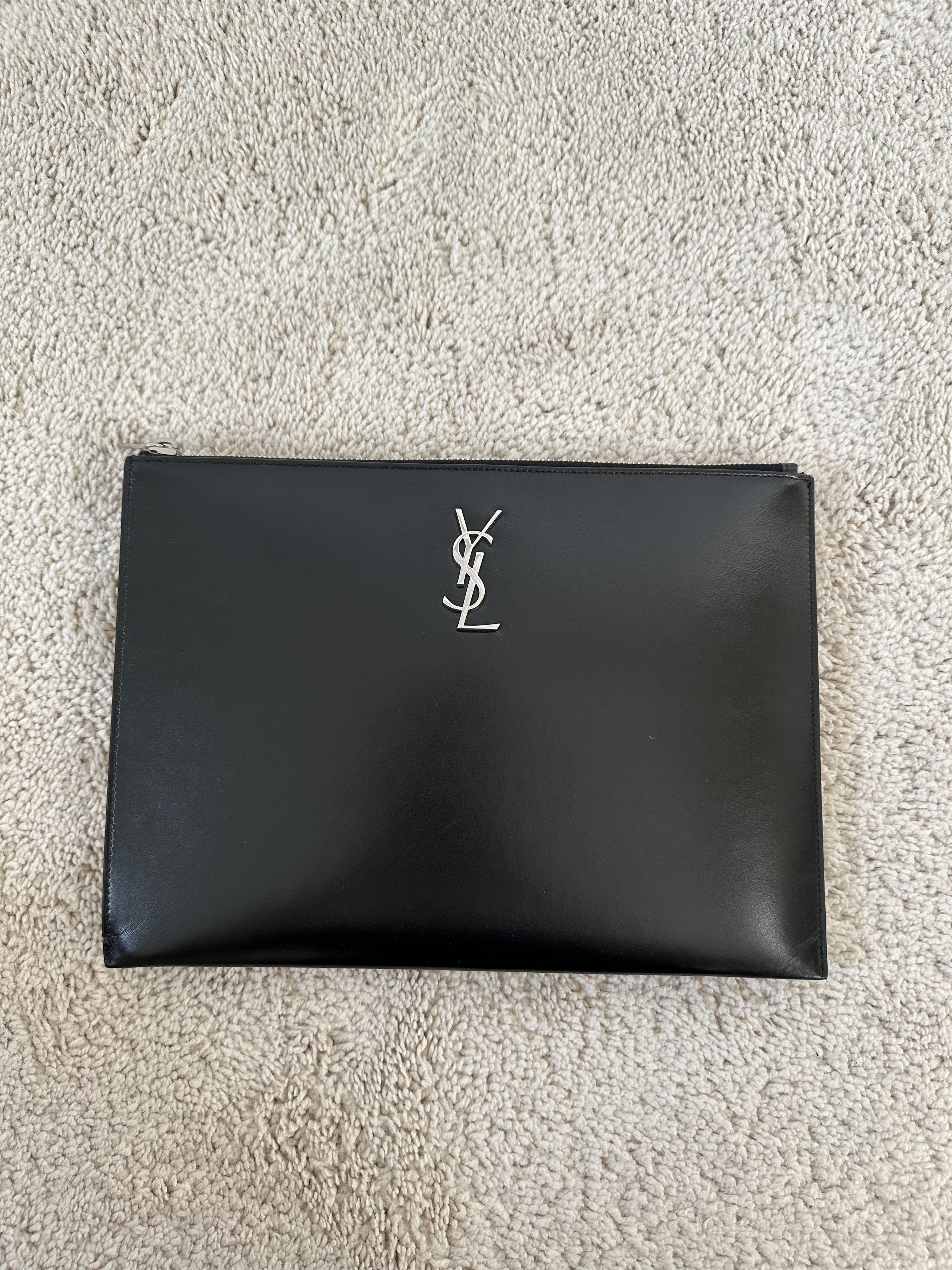 Saint Laurent Paris Saint Laurent Black Leather YSL Monogram Pouch Size ONE SIZE - 1 Thumbnail