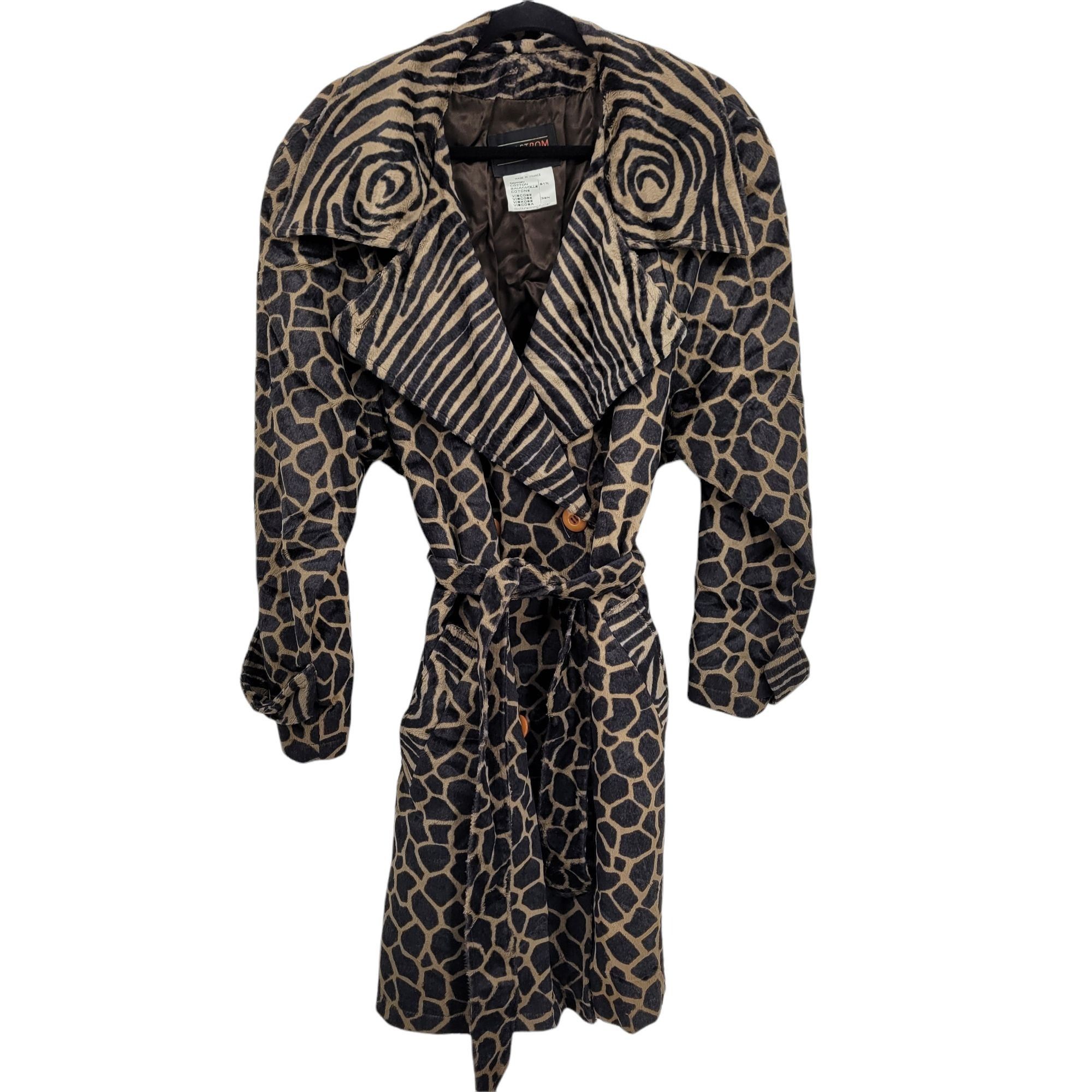 Nordstrom Vtg 90's Mod Vegan Faux Fur Trench Sz 14 Animal Print Large Size XL / US 12-14 / IT 48-50 - 1 Thumbnail