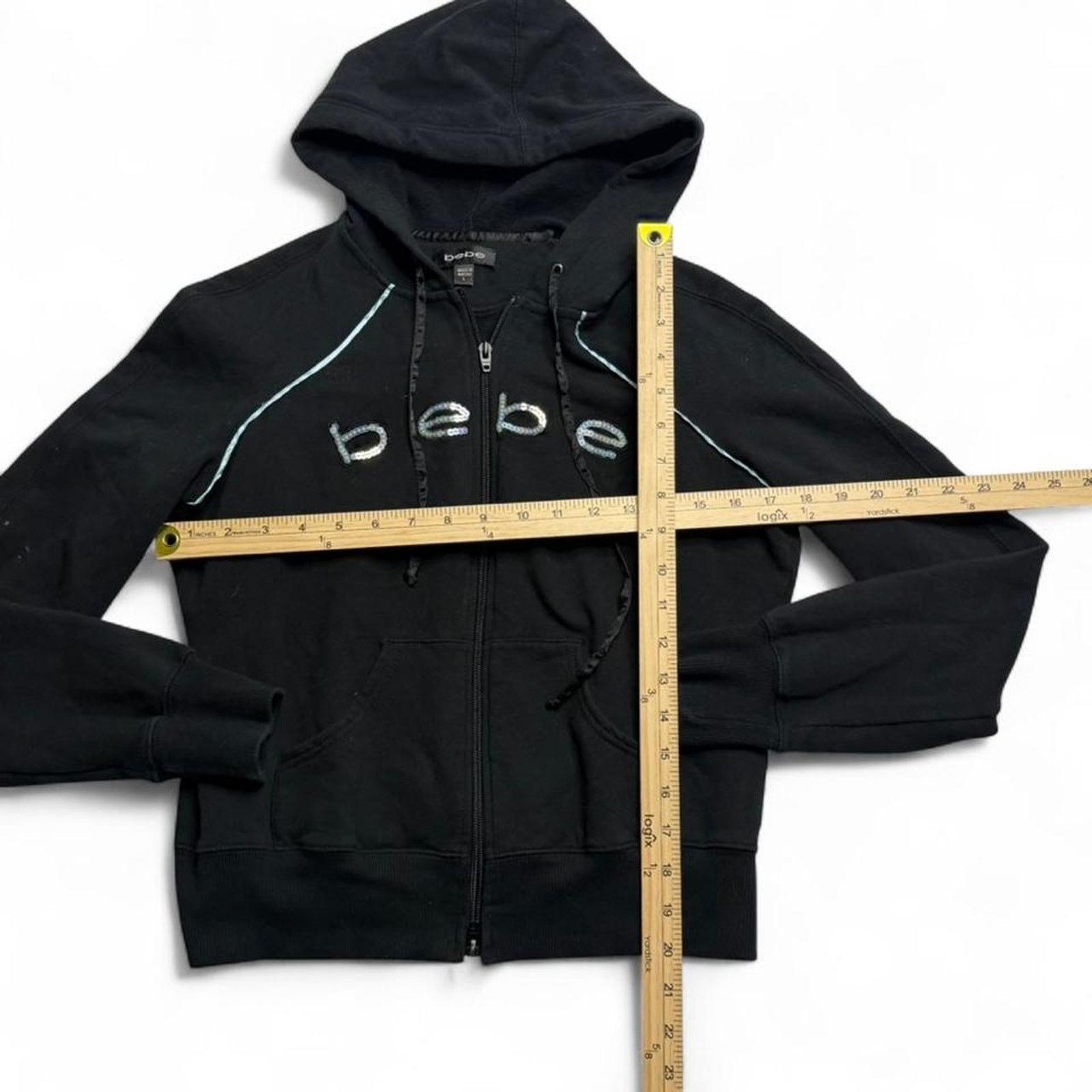 Bebe Black Bebe zip up hoodie with white piping women size large Size L / US 10 / IT 46 - 5 Thumbnail