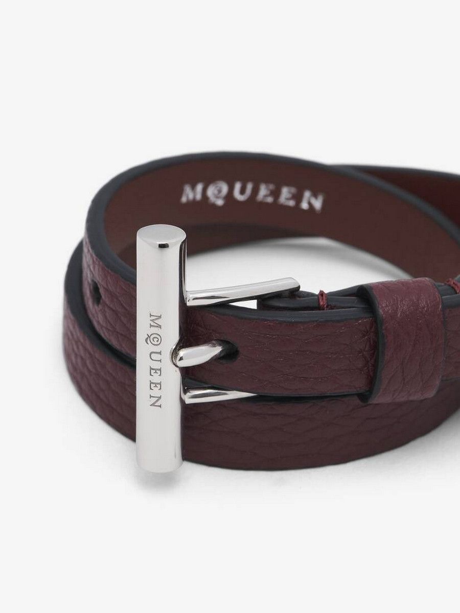 Alexander McQueen ALEXANDER MCQUEEN burgundy T-bar double wrap bracelet Size ONE SIZE - 3 Thumbnail