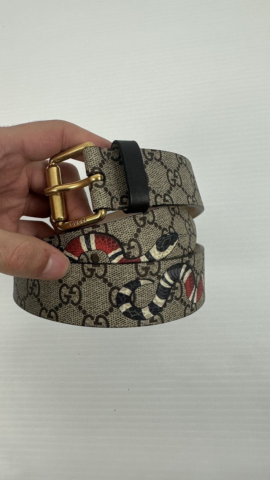image of Gucci Belt Supreme Kingsnake Brown in Dark Brown Snake Print, Men's (Size 32)