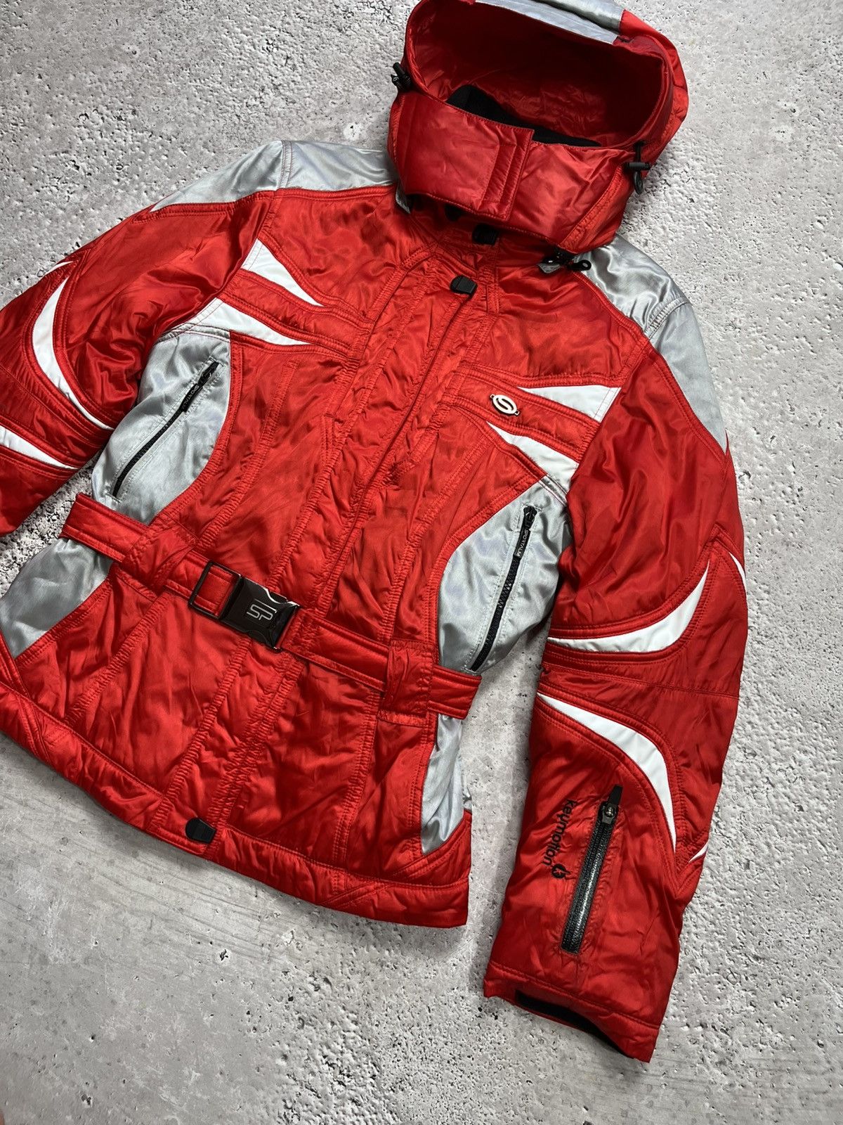 Sportalm Kitzbuhel Vintage Sportalm Red Silver Ski Jacket Belted Hooded Size 40 Size M / US 6-8 / IT 42-44 - 2 Thumbnail