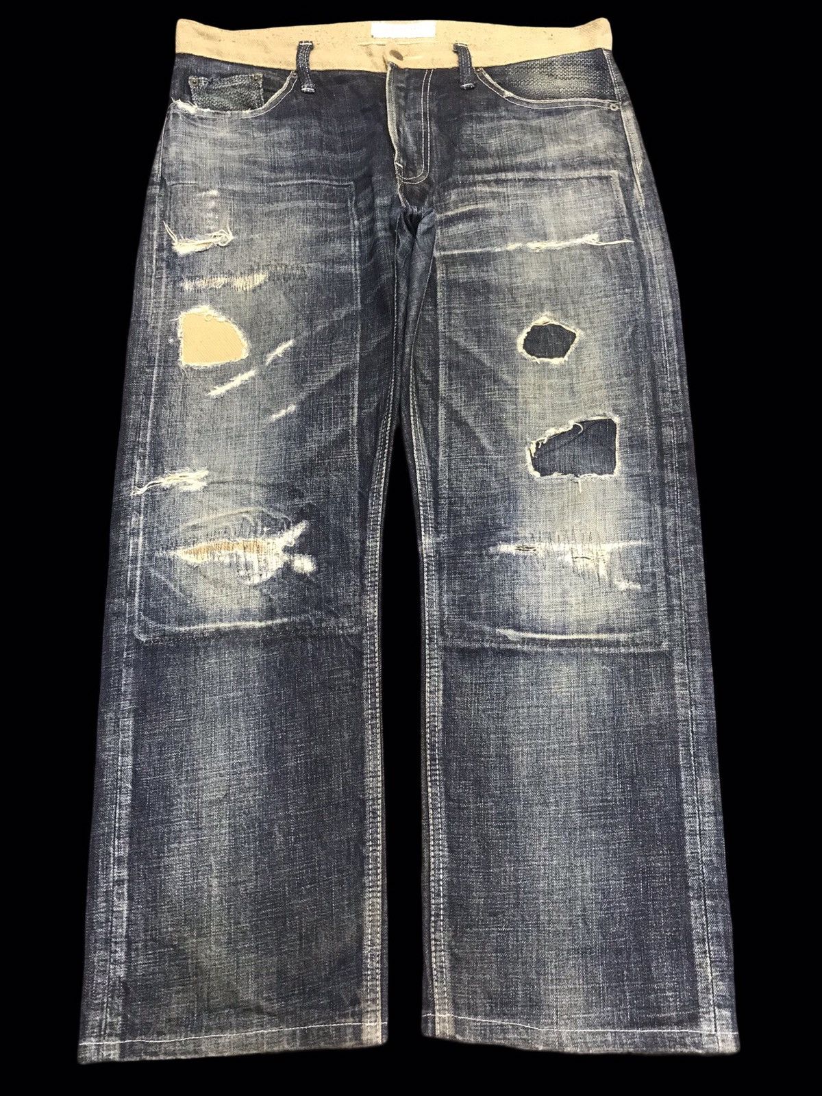 💥ARCHIVAL💥SCISSORMAN HYBRID DISTRESSED PATCHWORK DENIM F87