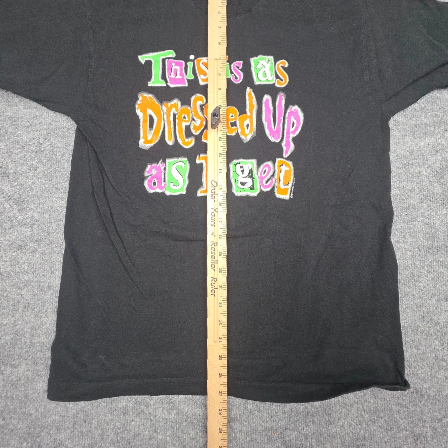 Fruit Of The Loom VINTAGE Fruit of the Loom Graphic T-Shirt Mens Large Black Spellout Dressed Up Humor USA Halloween 1990s Mens Size US L / EU 52-54 / 3 - 7 Thumbnail