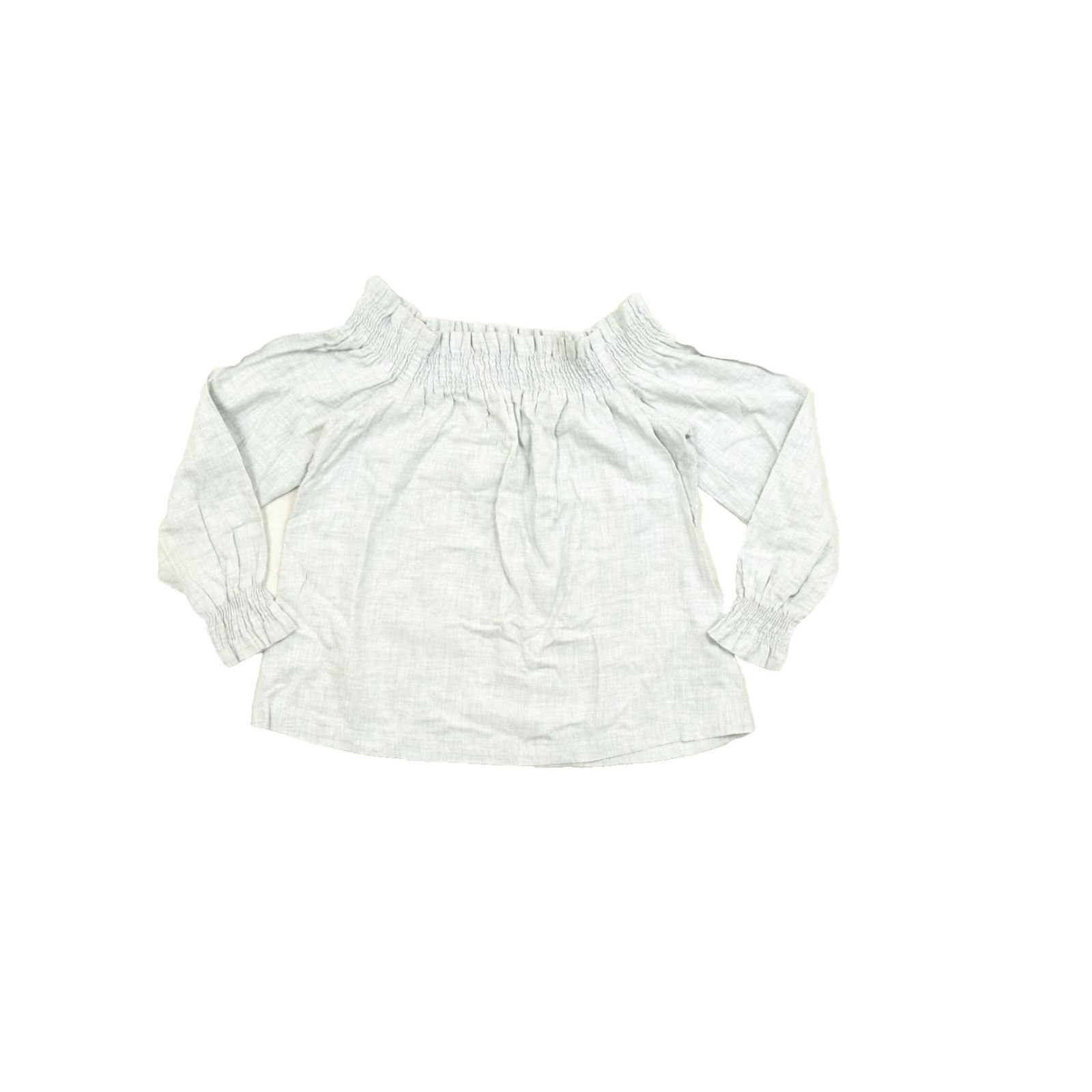 Vintage LOFT Petites Blouse Shirt Off The Shoulder Long Sleeve Gray Smocked Ruffle Cotton XSP XS PXS Womens Petite Regular Pullover Casual Spring Summer Fall Size XS / US 0-2 / IT 36-38 - 2 Thumbnail