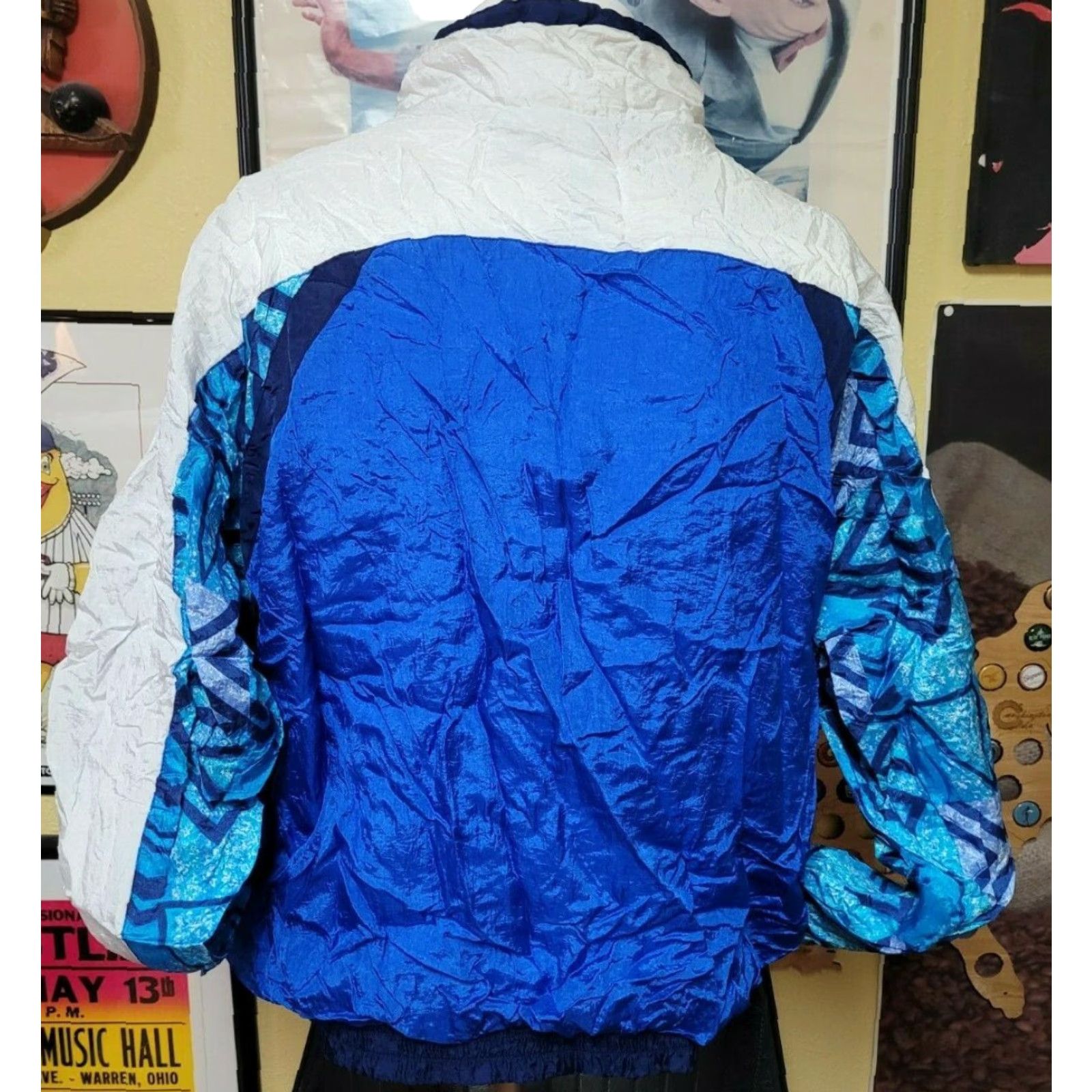 Vintage Womens Olympic Exposure Windbreaker Jacket 90s Blue Large Full Zip Nylon Geometric Windbreaker 90s Womens Size L / US 10 / IT 46 - 3 Thumbnail