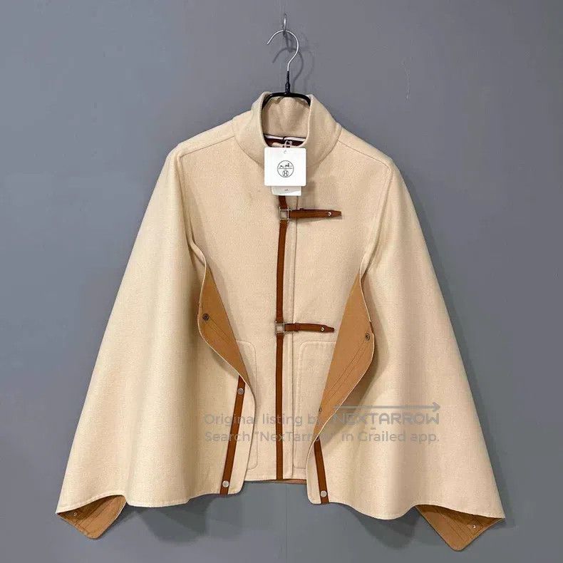 Hermes Hermes Khaki Patch Leather Cashmere Cloak Jacket Size M / US 6-8 / IT 42-44 - 1 Thumbnail
