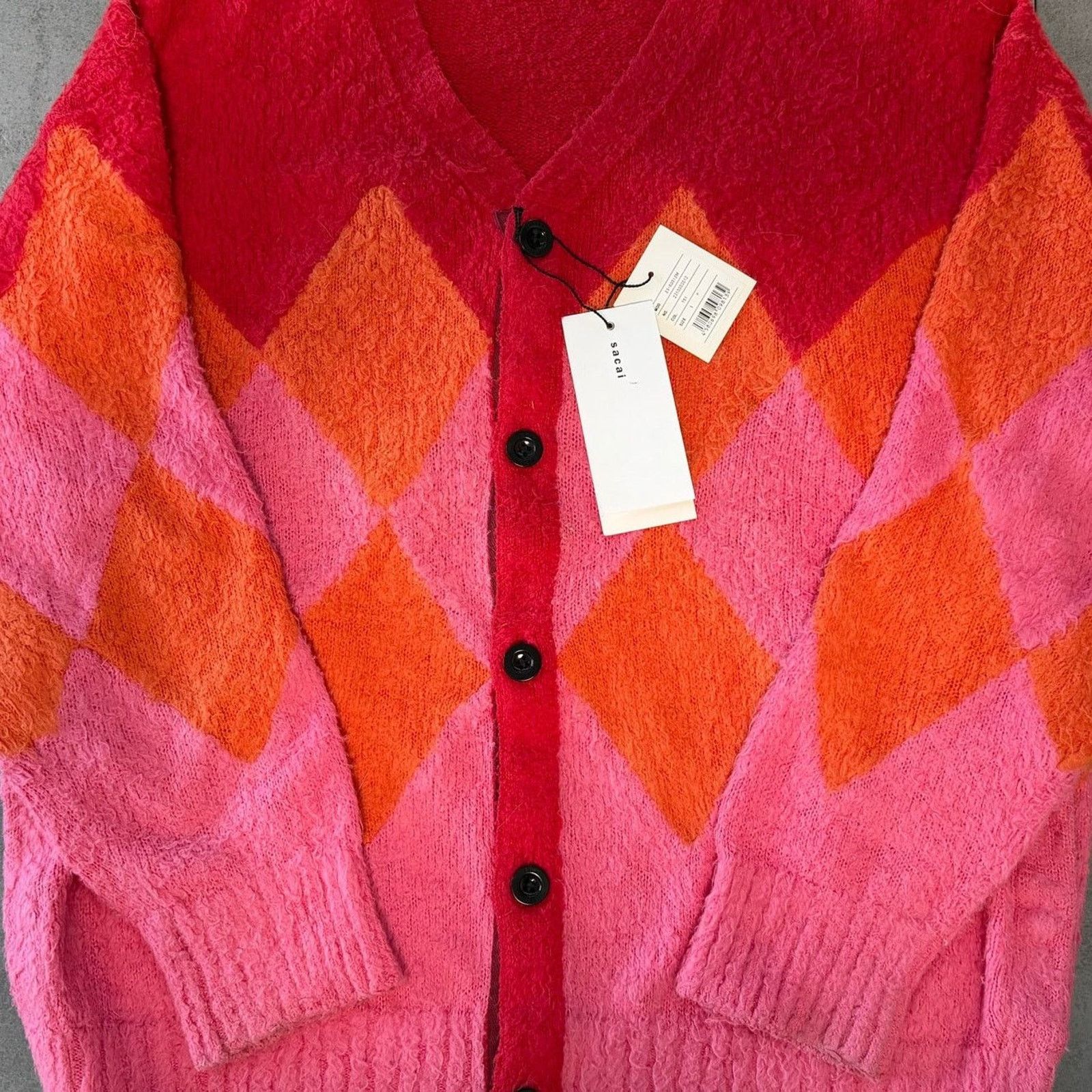 Sacai SACAI: Men's Red Argyle Cotton Cardigan - 1 Size US S / EU 44-46 / 1 - 3 Thumbnail