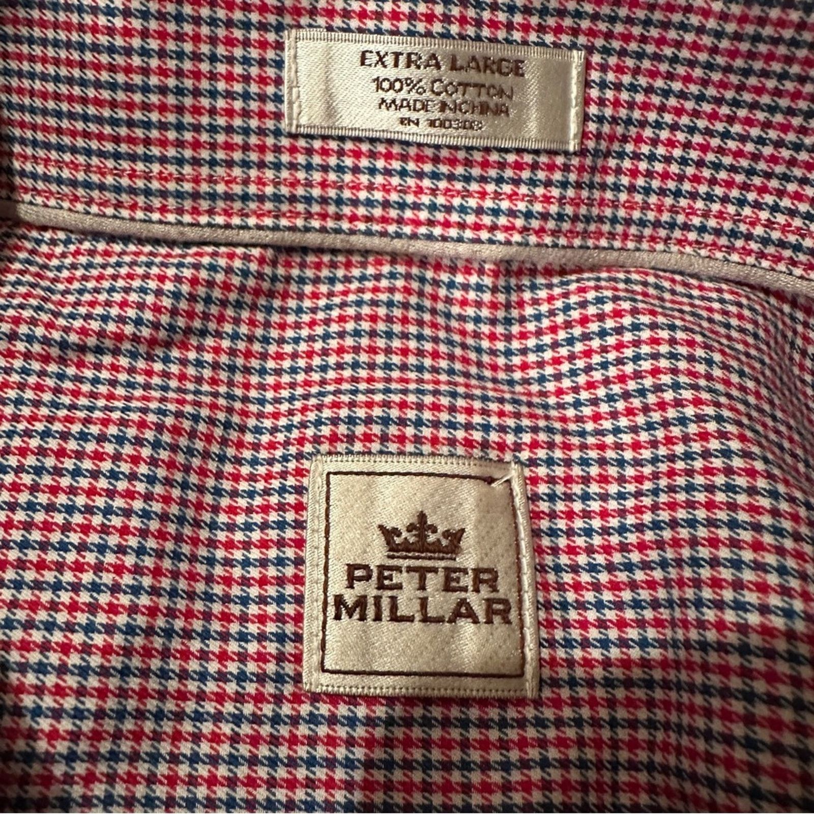 Peter Millar Peter Millar Blue, Red & White Houndstooth Button Down Shirt Size US XL / EU 56 / 4 - 5 Thumbnail