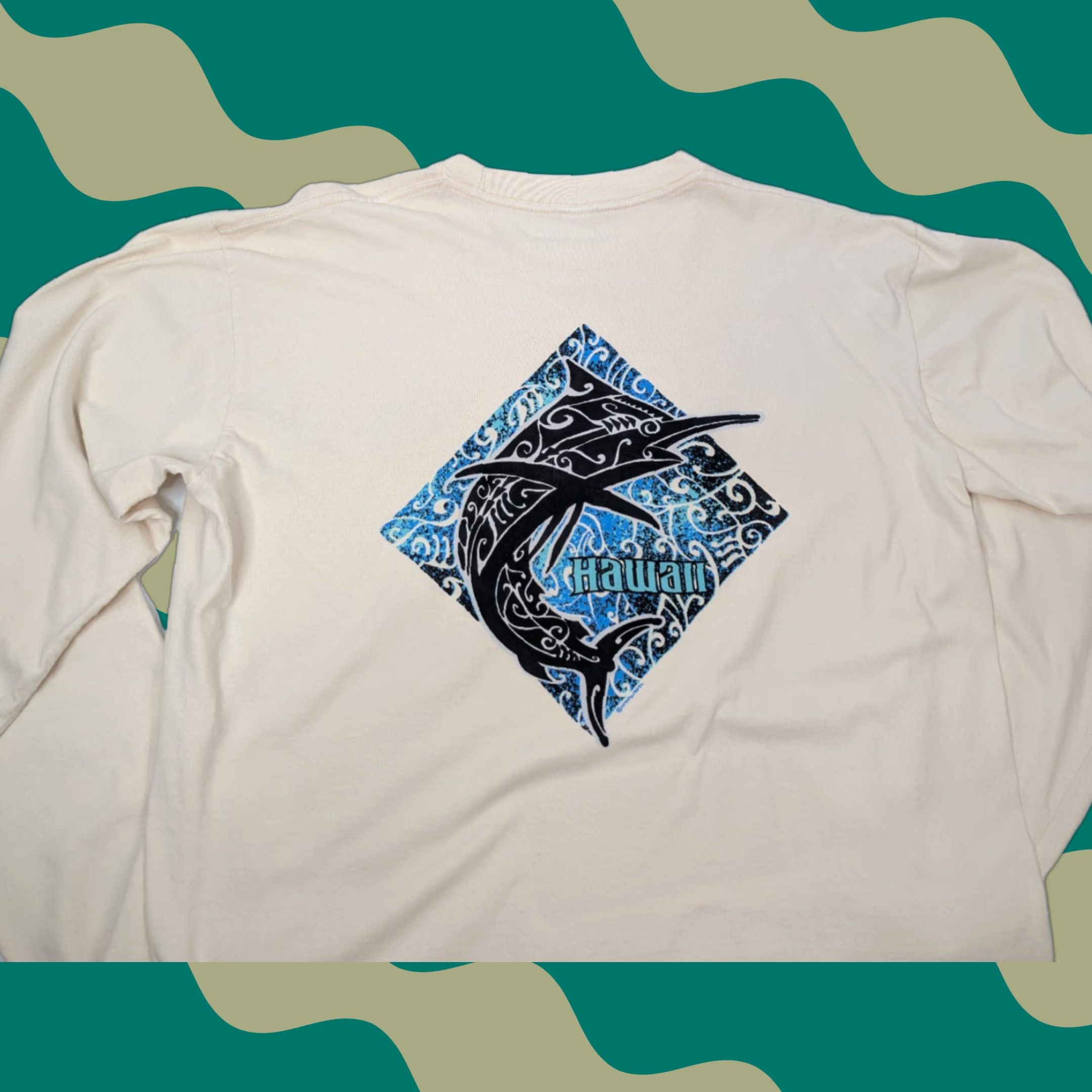 Vintage VINTAGE Crazy Shirts Marlin Fish Mens L Beige Coconut Dyed Tribal Hawaii Long Sleeve Tee Size US L / EU 52-54 / 3 - 1 Thumbnail