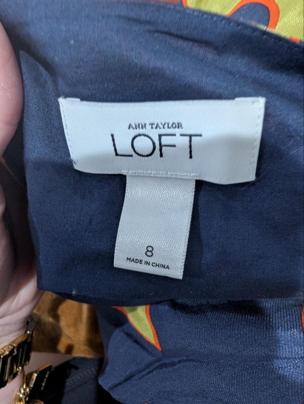 Other LOFT Navy Midi Dress with Yellow and Orange Floral Motif Size M / US 6-8 / IT 42-44 - 8 Thumbnail