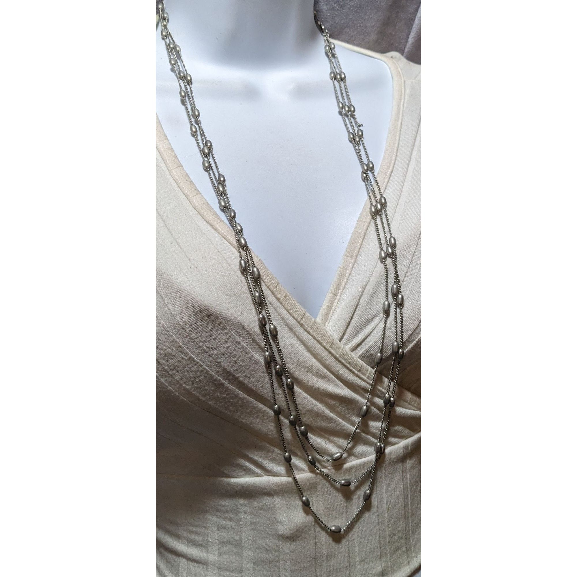Other Modern Elegant Silver Multilayer Beaded Station Necklace Size ONE SIZE - 5 Thumbnail