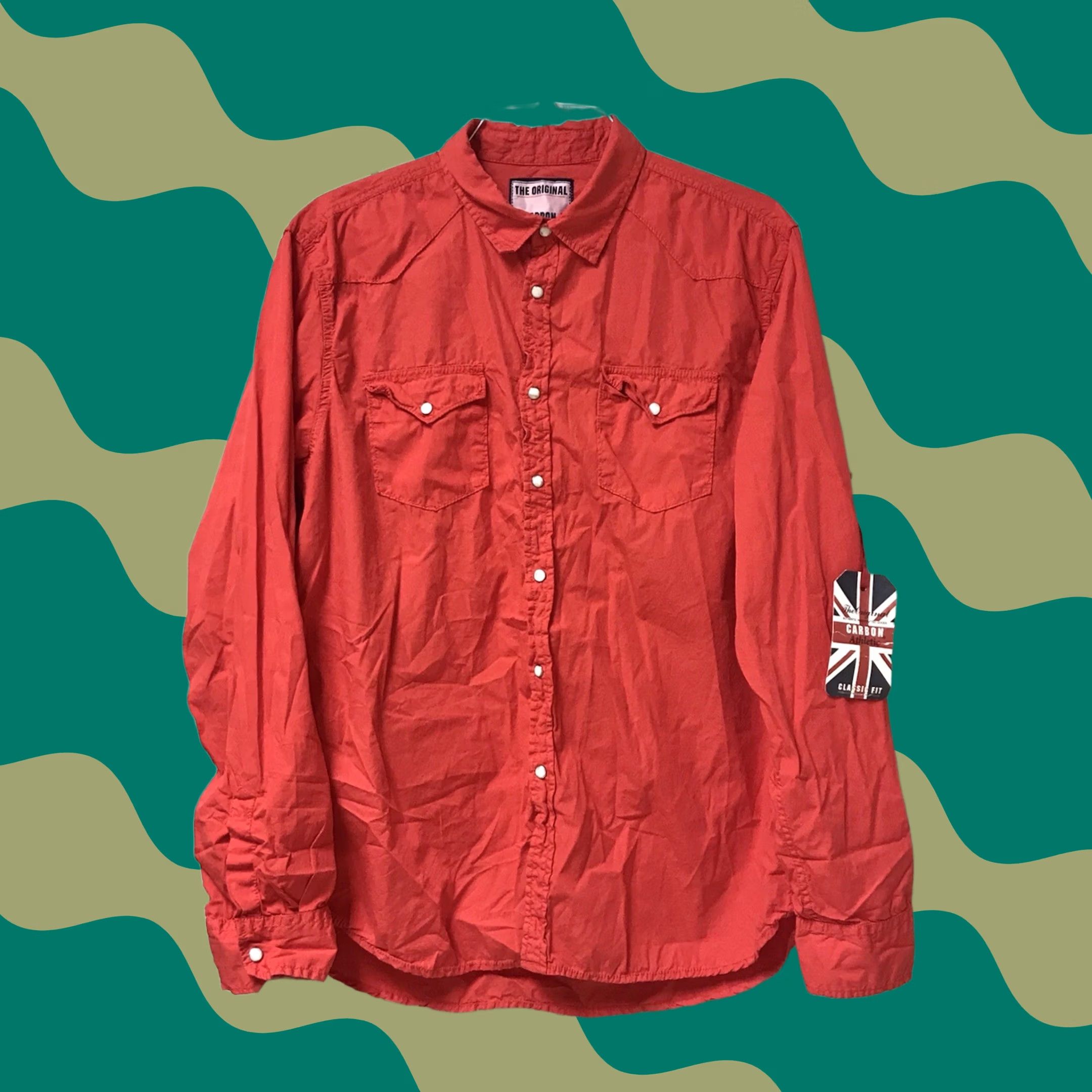 Carbon Carbon Shirt Men Red Cowboy Western Athletic Fit Snap Button-Up Long Sleeve XL Size US XL / EU 56 / 4 - 1 Thumbnail