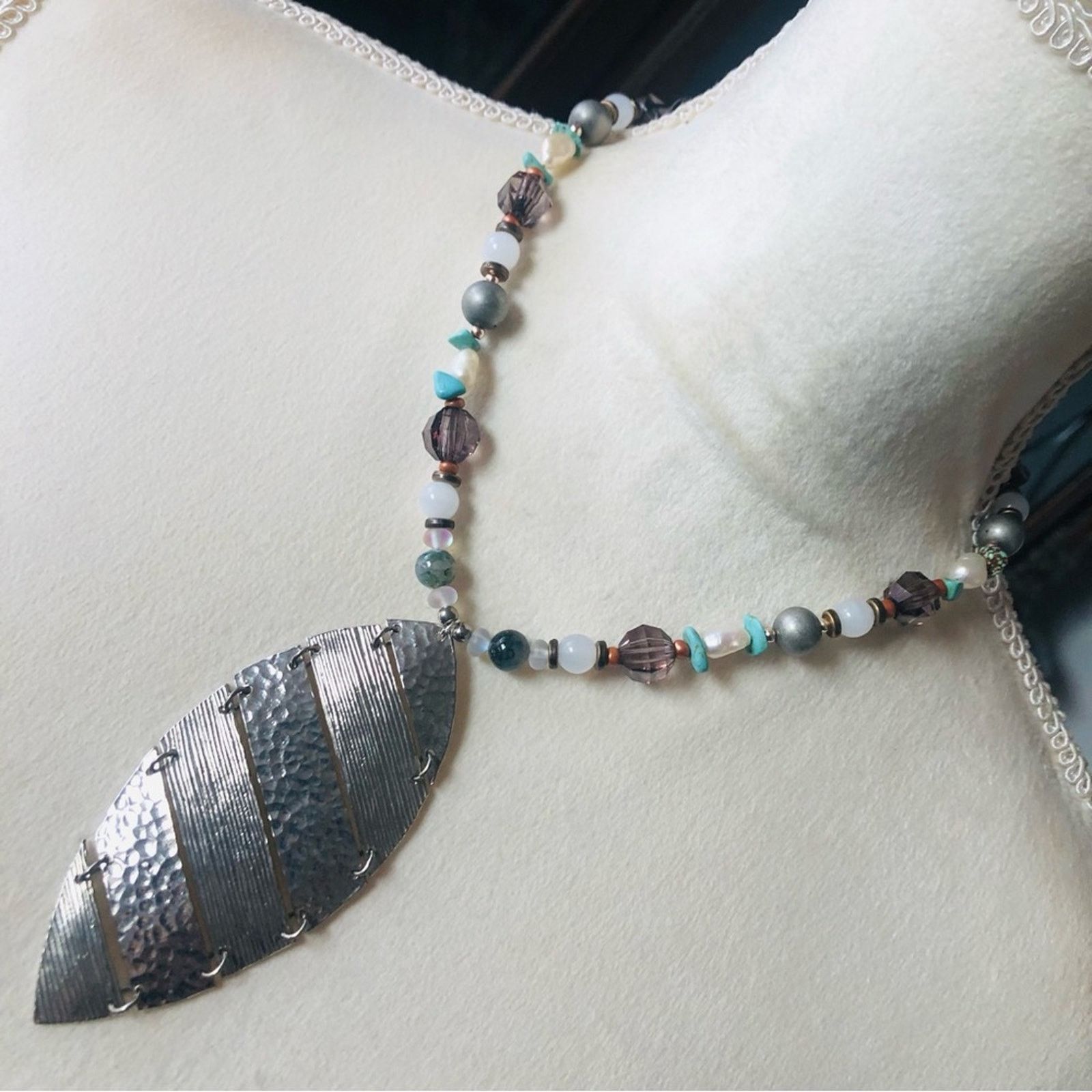 Handmade Handcrafted large articulated pendant genuine stone necklace Size ONE SIZE - 1 Thumbnail
