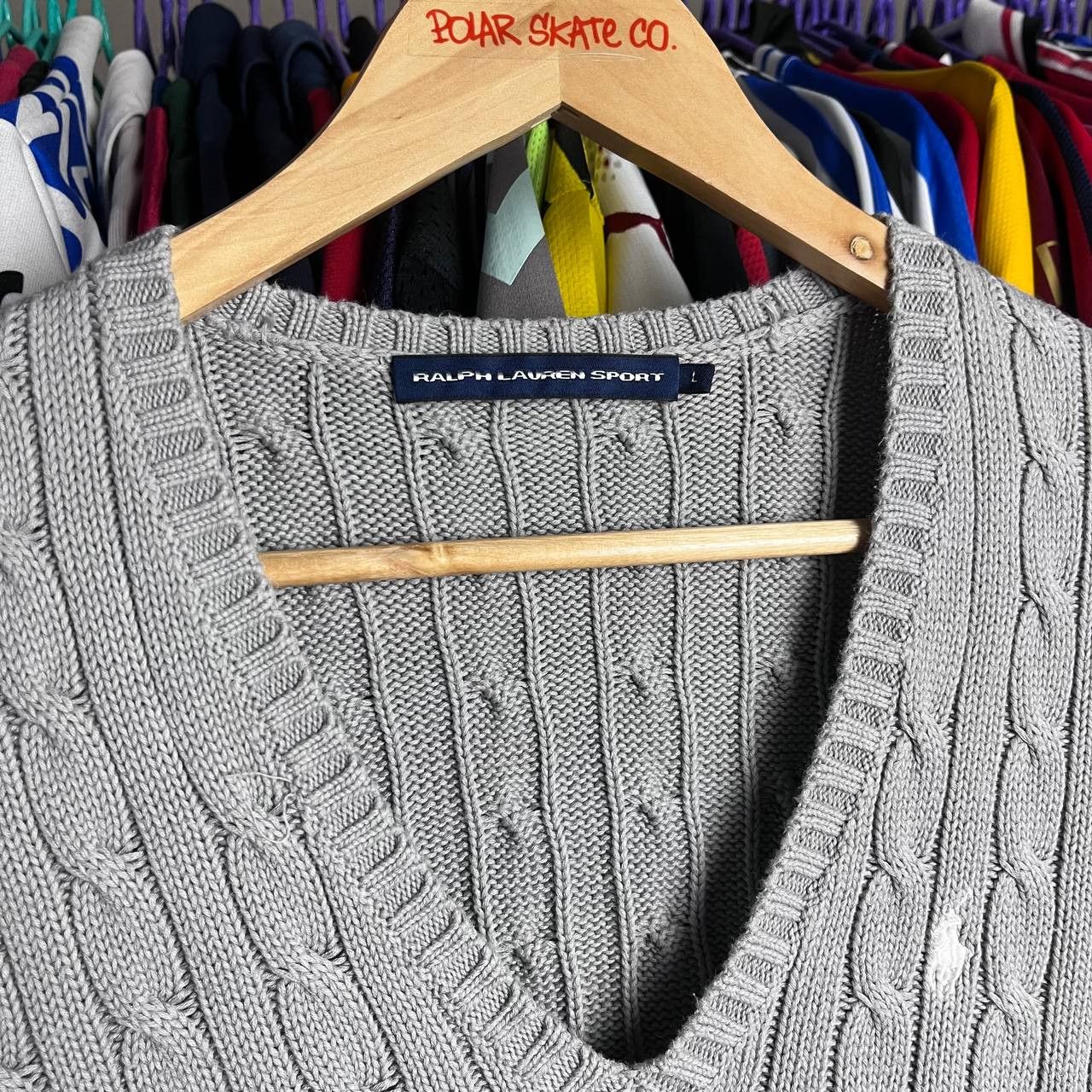 Polo Ralph Lauren Ralph Lauren Sport Gray V-Neck Cable Knit Sweater Pullover Size L / US 10 / IT 46 - 4 Thumbnail