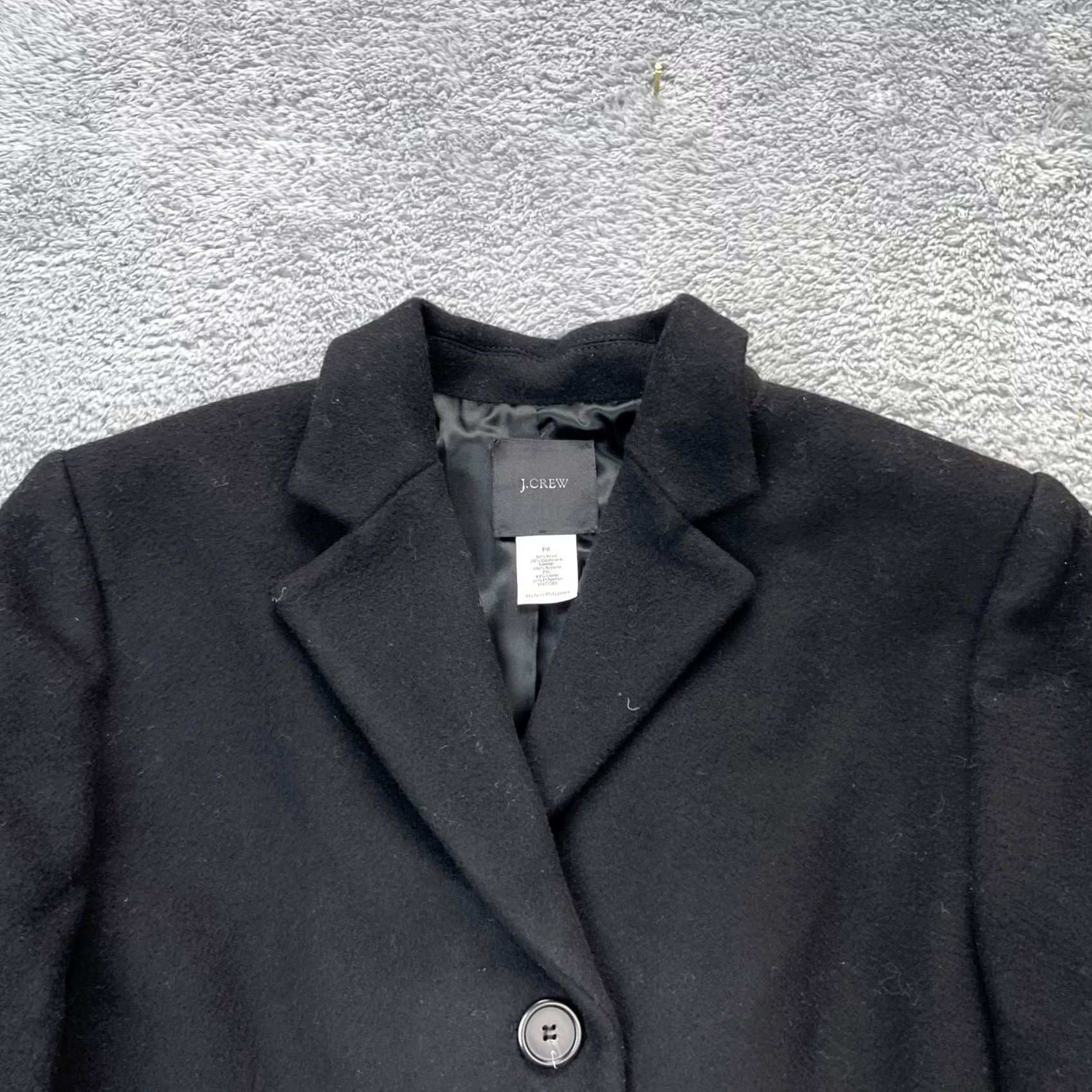 J.Crew VINTAGE J.CREW Coat Women 8 Petite Black Long Wool Trench Overcoat Size M / US 6-8 / IT 42-44 - 4 Thumbnail