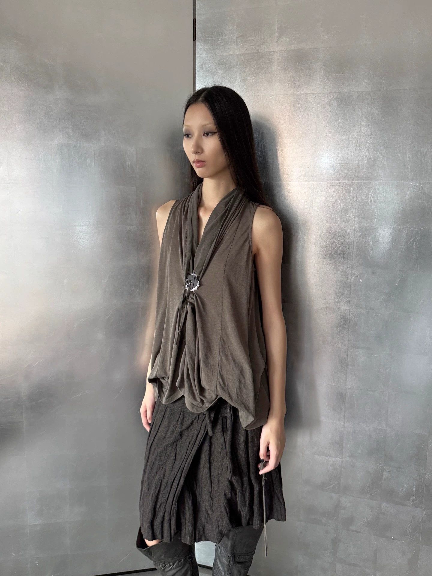 Marithe + Francois Girbaud MF Girbaud Pleated V-Neck Stretch Tank w/Drawstring 40 Size S / US 4 / IT 40 - 2 Thumbnail