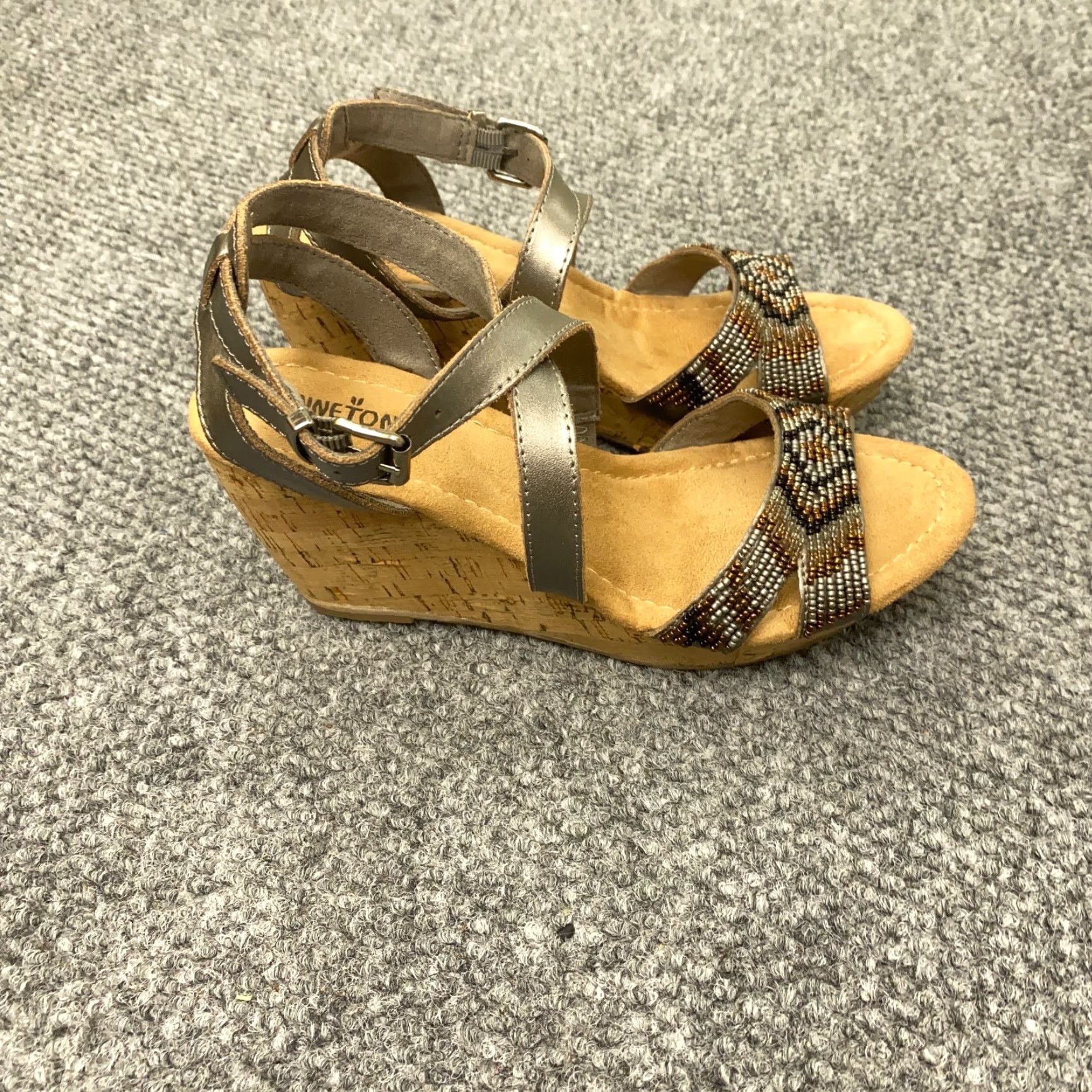 Minnetonka MINNETONKA Womens Sandals Size 7 Pewter Beaded Wedge Cork Southwestern Open Toe Size US 7 / IT 37 - 5 Thumbnail