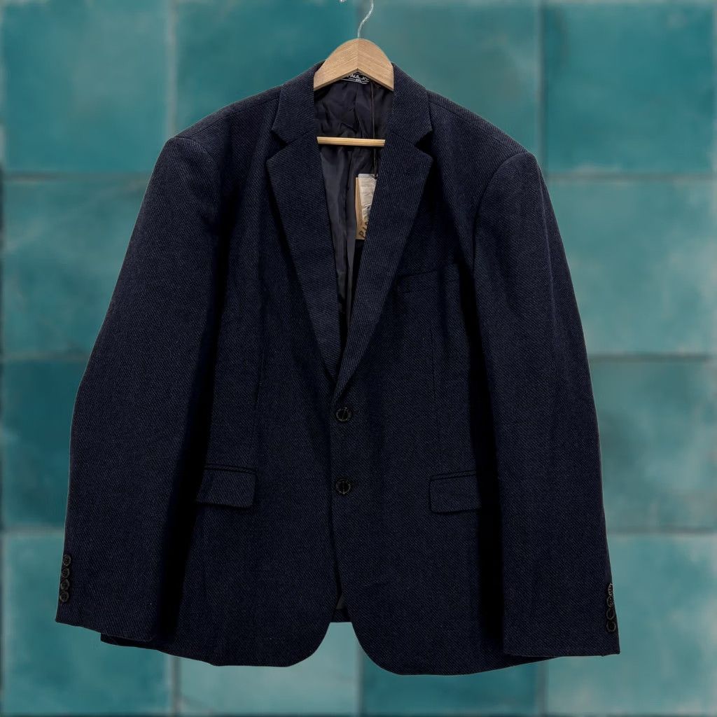 Vintage PJ Paul Jones Sport Coat Jacket Mens 2XL Blue Herringbone Tweed Wool Notch Lapel Two-Button NWT Blazer Coat Jacket Size 48R - 1 Thumbnail