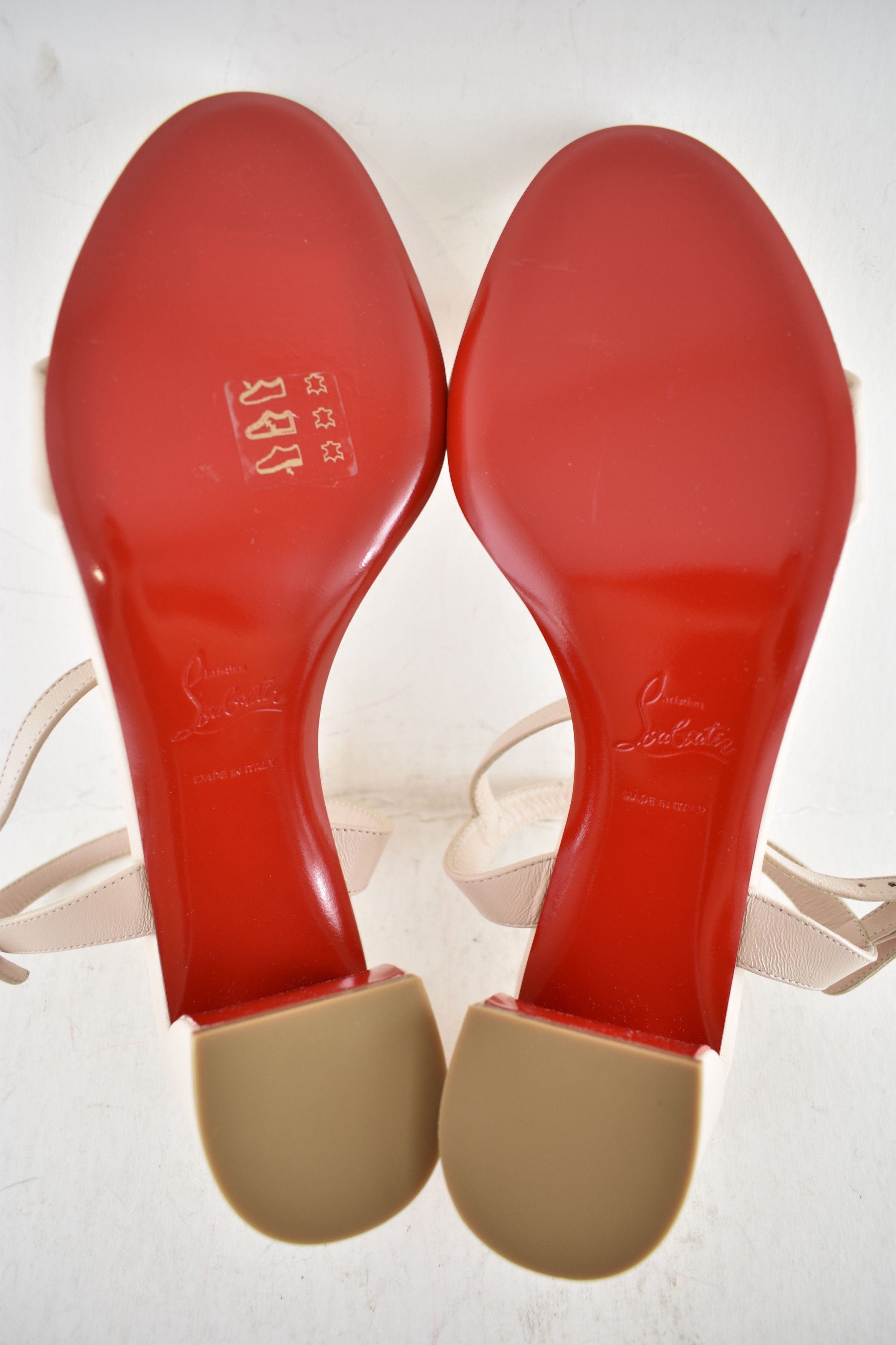 Christian Louboutin Miss Jane Sandal 55 Leche Beige Ankle Strap Block Heel 37.5 Size US 7.5 / IT 37.5 - 16 Thumbnail