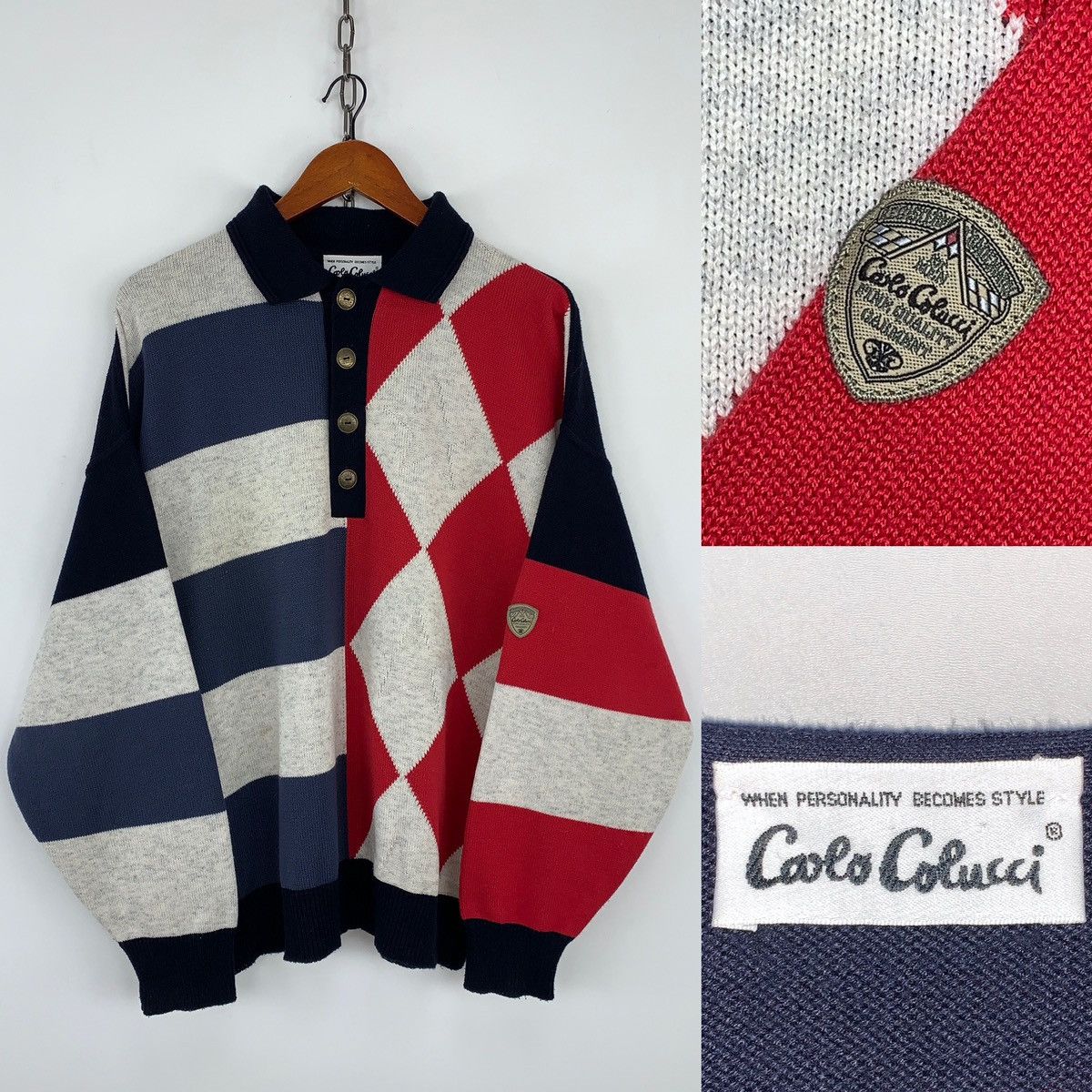 image of Carlo Colucci Usa American Flag Knit Sweater Size L, Men's