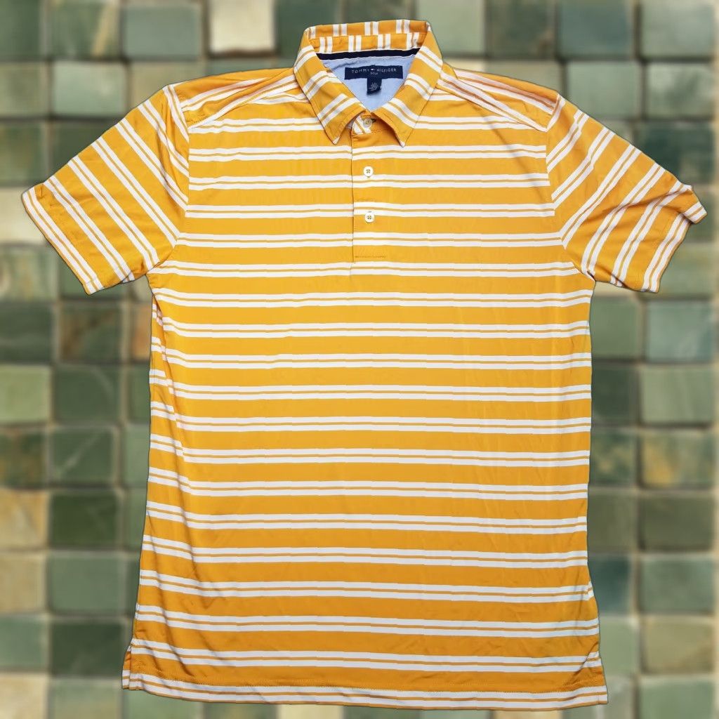 Tommy Hilfiger VINTAGE Tommy Hilfiger Shirt Mens Large Orange Striped Polo Short Sleeve 100% Polyester Size US L / EU 52-54 / 3 - 1 Thumbnail