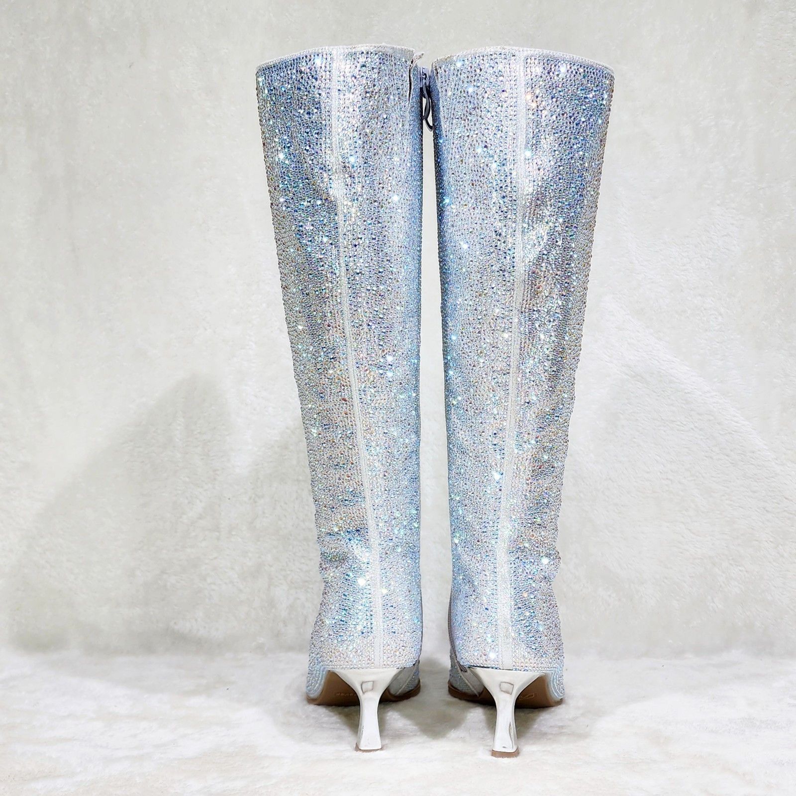 Other Silver Rhinestone Knee Boots 2.5" Kitten Heels Wide Friendly Size US 7 / IT 37 - 4 Thumbnail