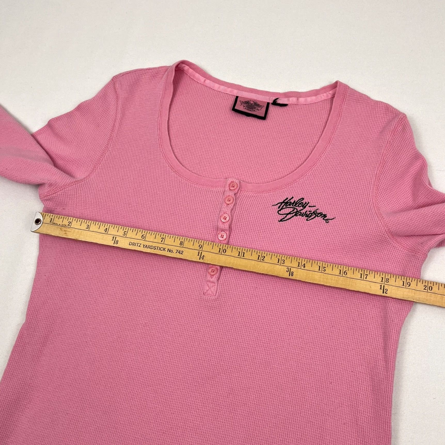 Harley Davidson Harley-Davidson Shirt Womens L Pink Embroidered Thermal Waffle Henley Y2K Size L / US 10 / IT 46 - 5 Thumbnail