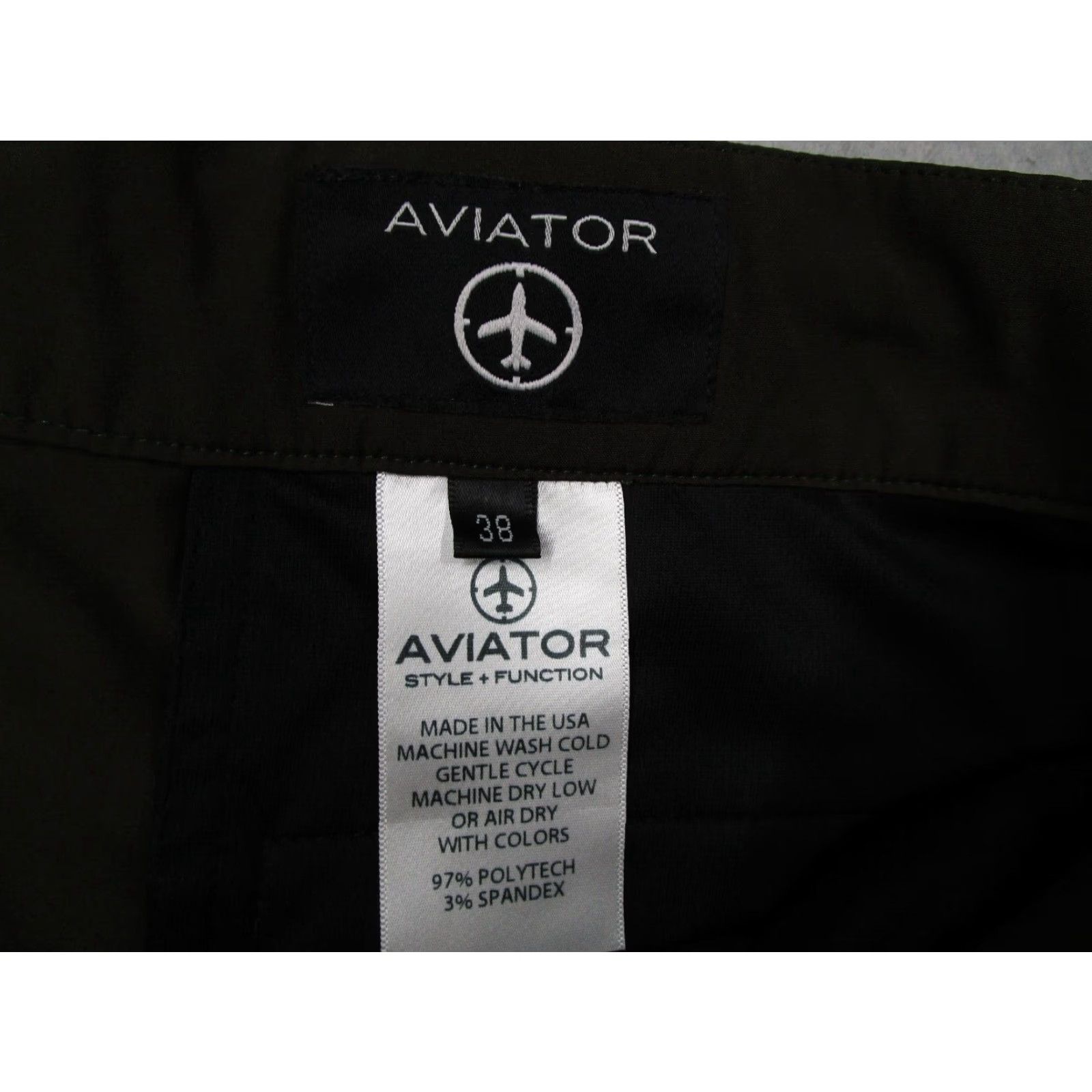 Vintage Aviator Mens 38 Green 8" Hybrid Shorts - Travel, Work, Beach, Golf - Drawstring, Pockets - Made in USA - 5-Pocket Chino Style - Polyester Blend Size US 38 / EU 54 - 2 Thumbnail