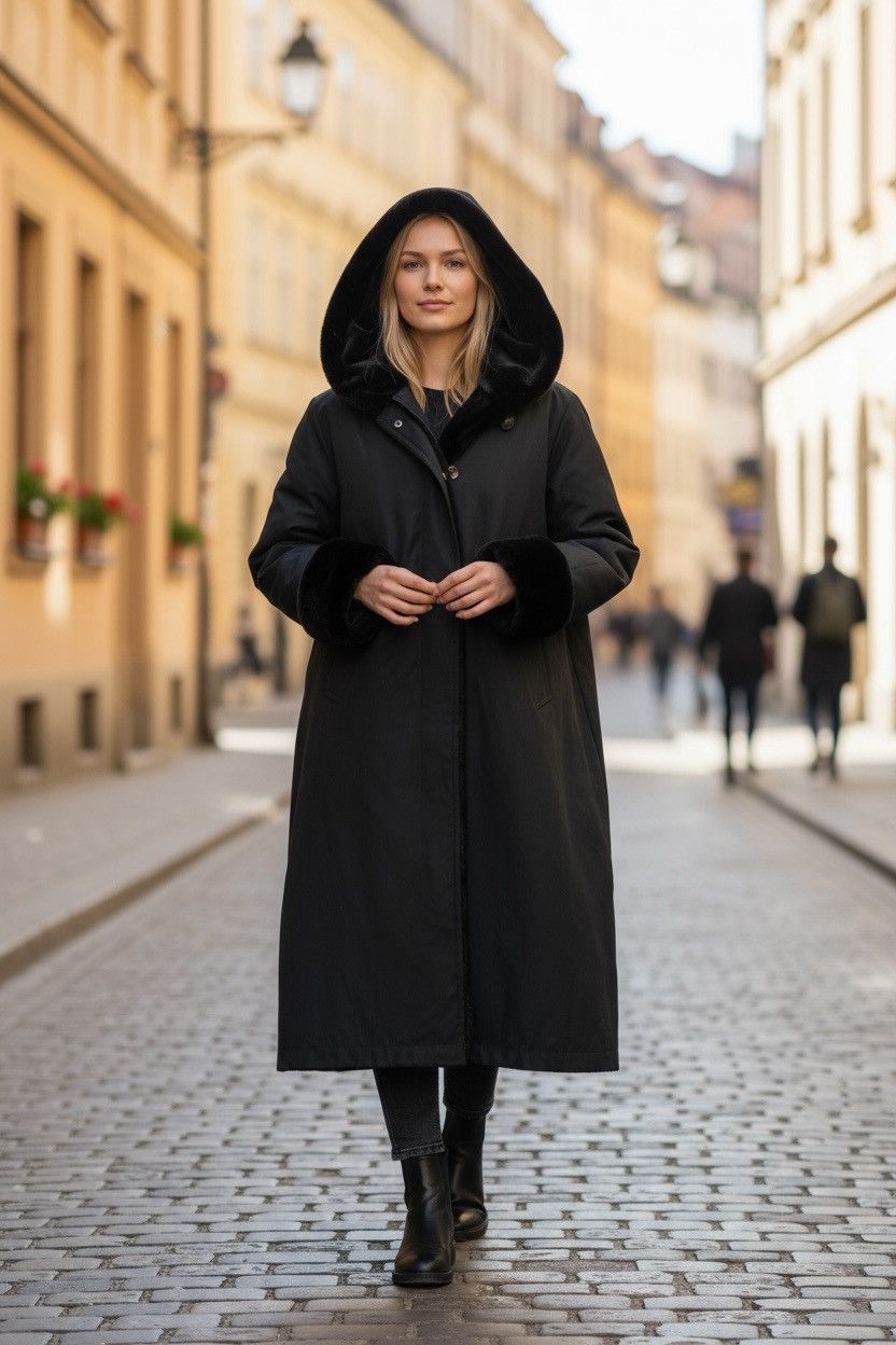 Other Vintage Women’s Apropos Black Faux Fur Lined Long Raincoat Size L / US 10 / IT 46 - 1 Thumbnail
