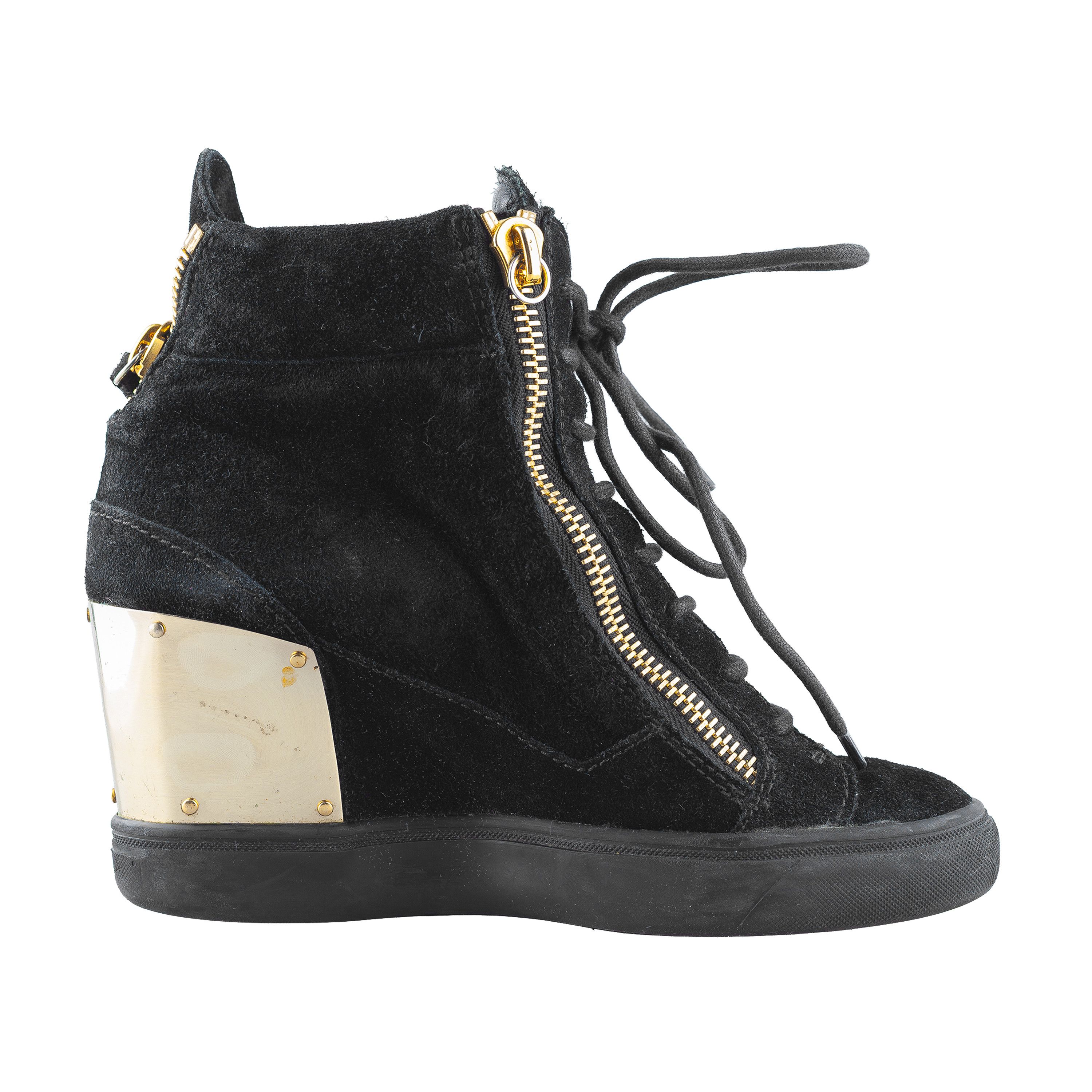 Giuseppe Zanotti Giuseppe Zanotti Black Golden Velour Wedge Sneakers Size US 6 / IT 36 - 10 Thumbnail