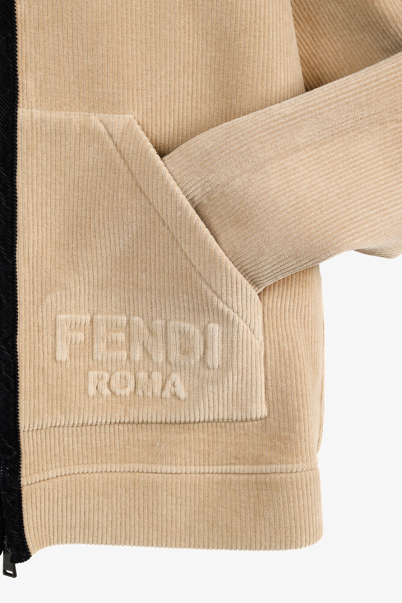 Fendi Fendi Tan Corduroy Logo-Embossed Zip Hooded Jacket Size US M / EU 48-50 / 2 - 7 Thumbnail