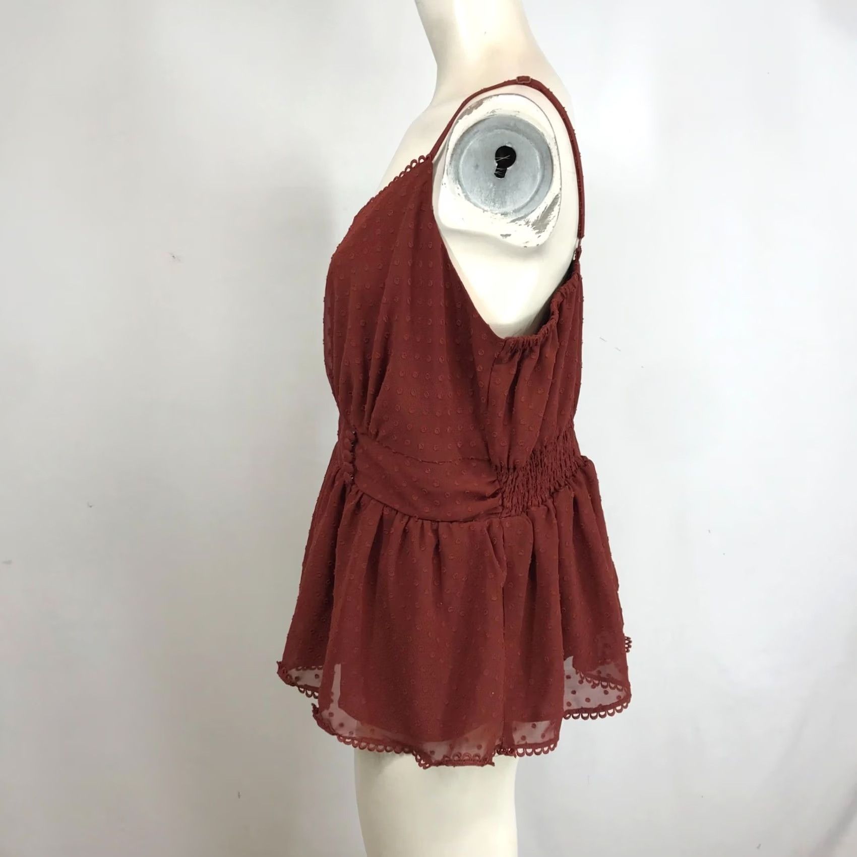 Torrid Torrid Women's 1X Rust Spaghetti Strap Polka Dot Ruffle Top Blouse Size XL / US 12-14 / IT 48-50 - 6 Thumbnail