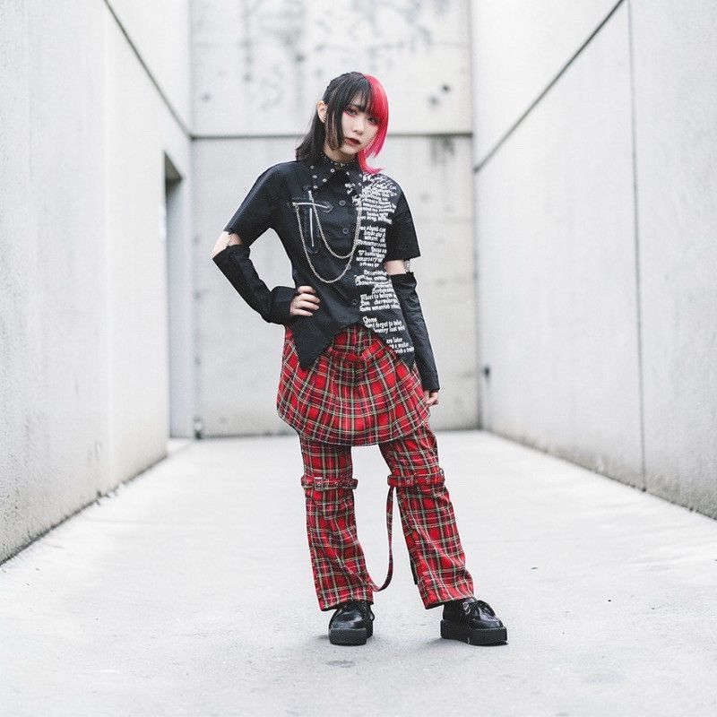 Japanese Brand ☀️RED TARTAN BONDAGE PANTS Size 30" / US 8 / IT 44 - 1 Thumbnail