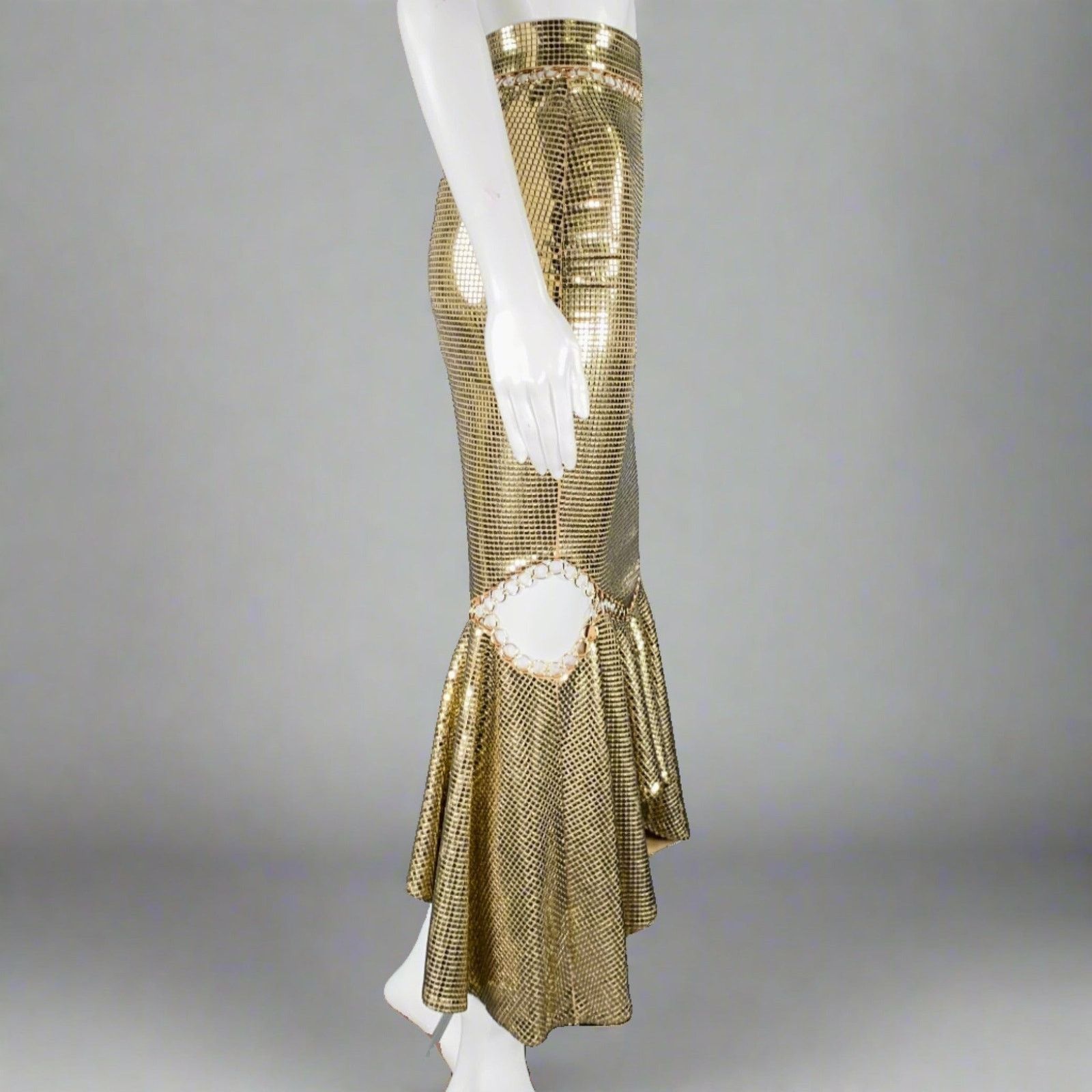 Burberry Gold Beige Viscose Blend Disco Embellishment Mermaid Skirt Size 24" / US 00 / IT 34 - 2 Thumbnail