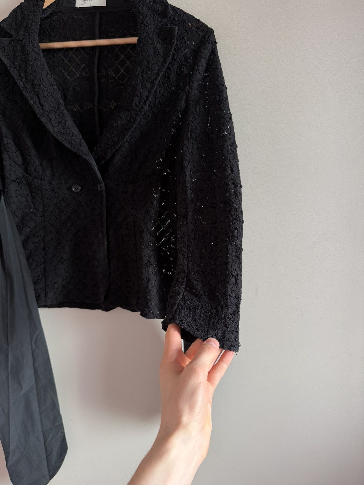 Other Black Lace Blazer w/ Nylon Panels & Asym Belt Size M / US 6-8 / IT 42-44 - 3 Thumbnail