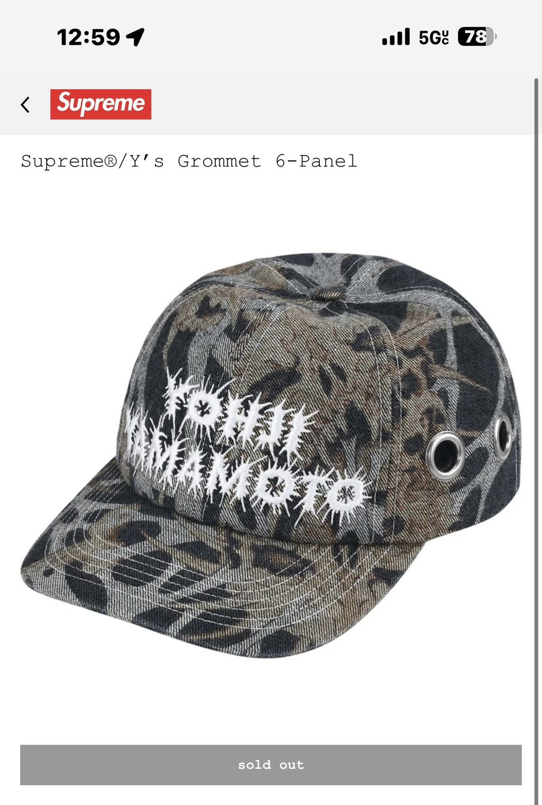 Supreme × Yohji Yamamoto Supreme®/Y's Grommet 6-Panel Hat