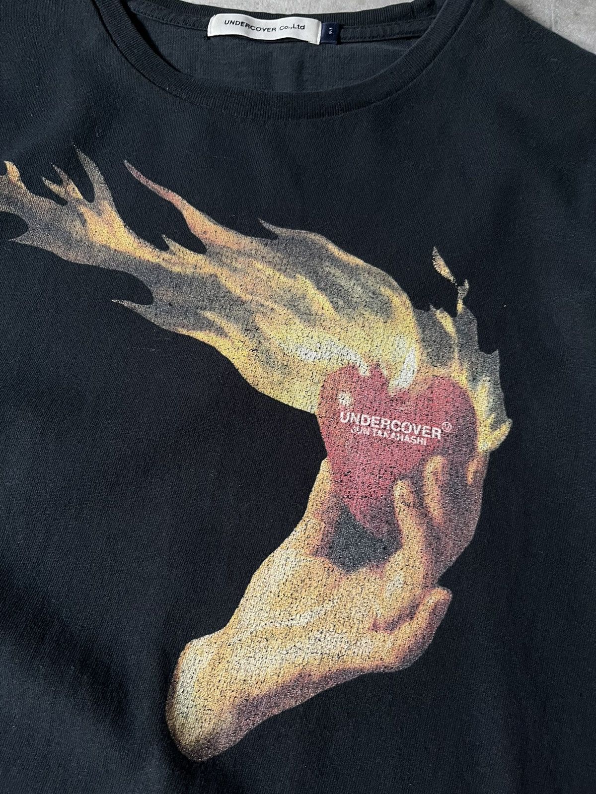 Undercover Undercover flaming heart in hand T-shirt AW16 | Grailed