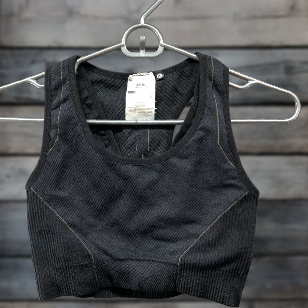 Vintage AYBL Seamless Sports Bra Womens S Full Coverage Compression Black Unpadded Size ONE SIZE - 1 Thumbnail