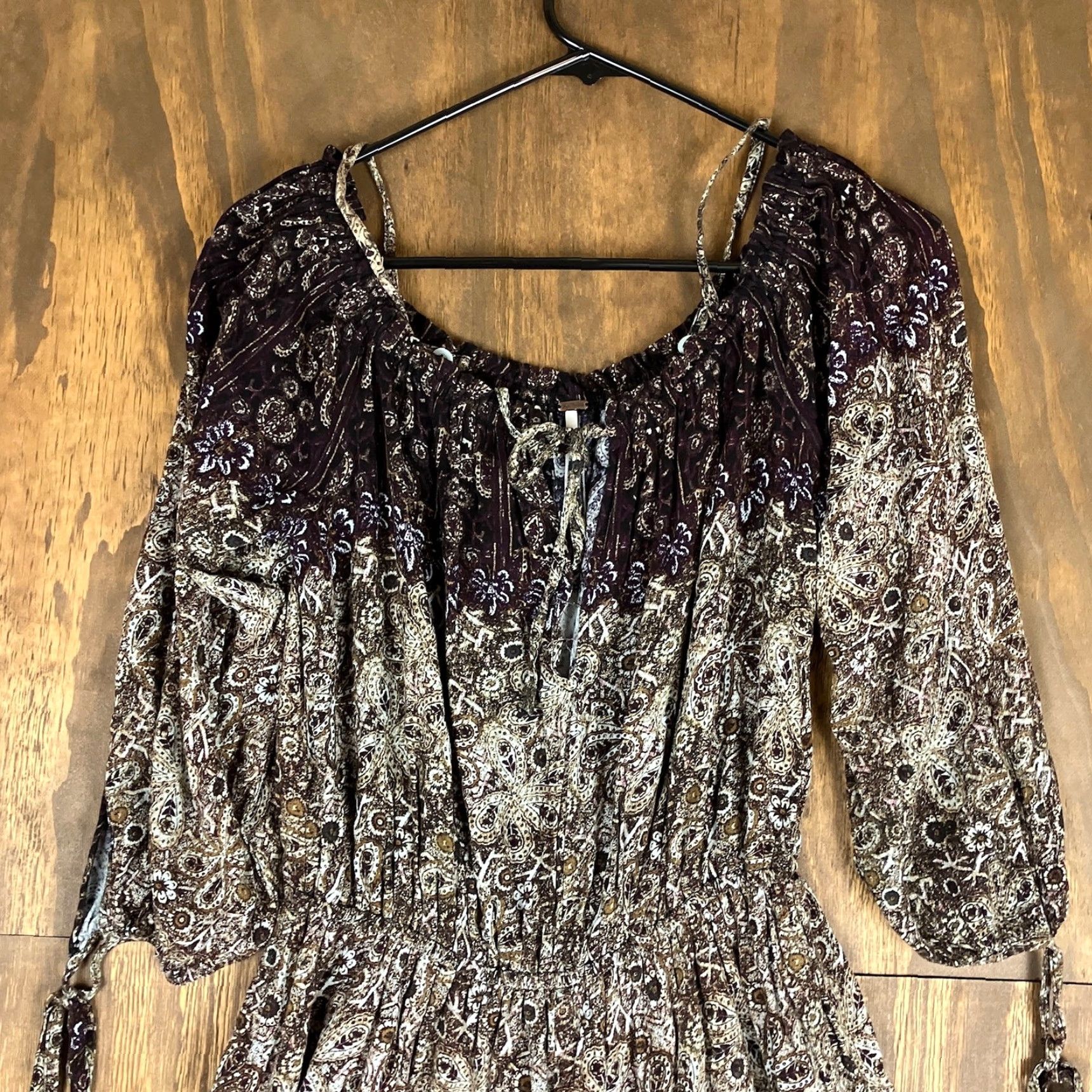 Free People Free People Romper Womens Brown So Divine Smocked Paisley 100% Rayon M Size 32" / US 10 / IT 46 - 3 Thumbnail
