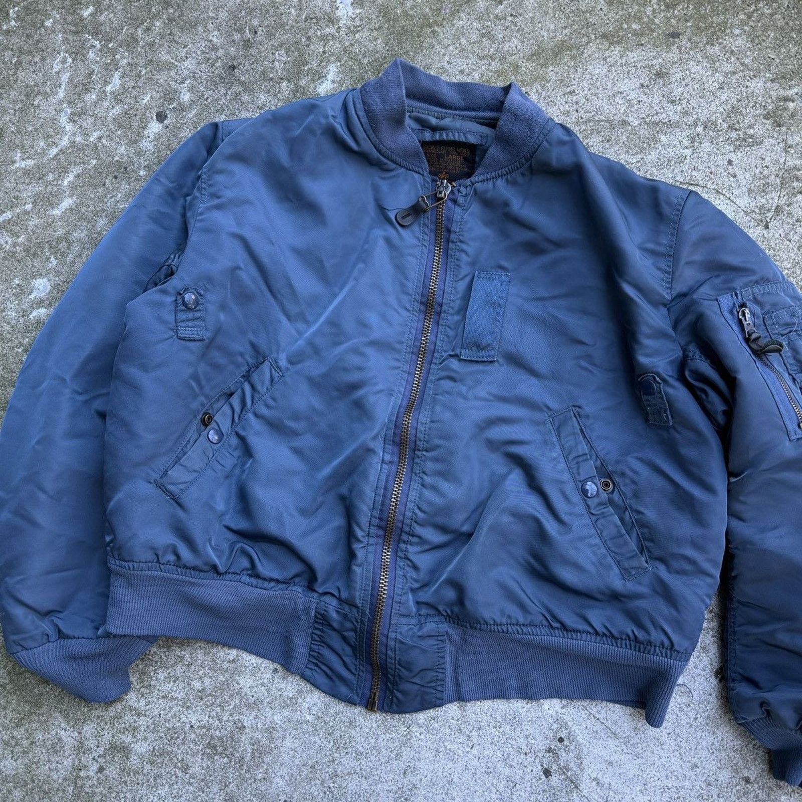 Vintage 80s USAF MA-1 Blue Bomber Jacket Faded Distressed ERD Grunge Size US L / EU 52-54 / 3 - 7 Thumbnail