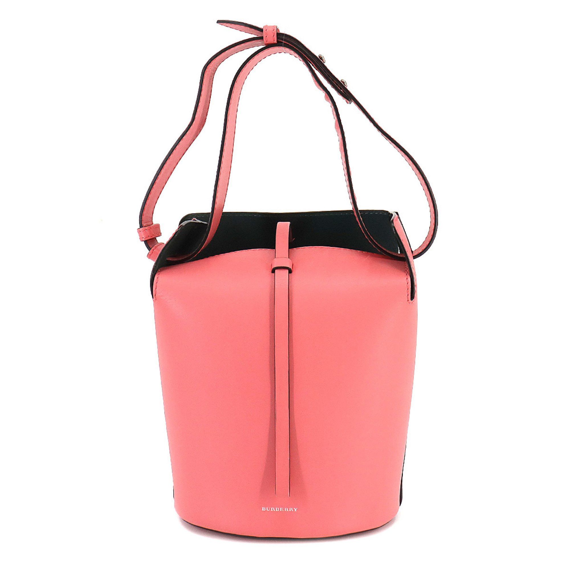 image of Burberry Shoulder Bag Leather Pink Silver Metal Fittings Shoulder Bag in Green, Women's