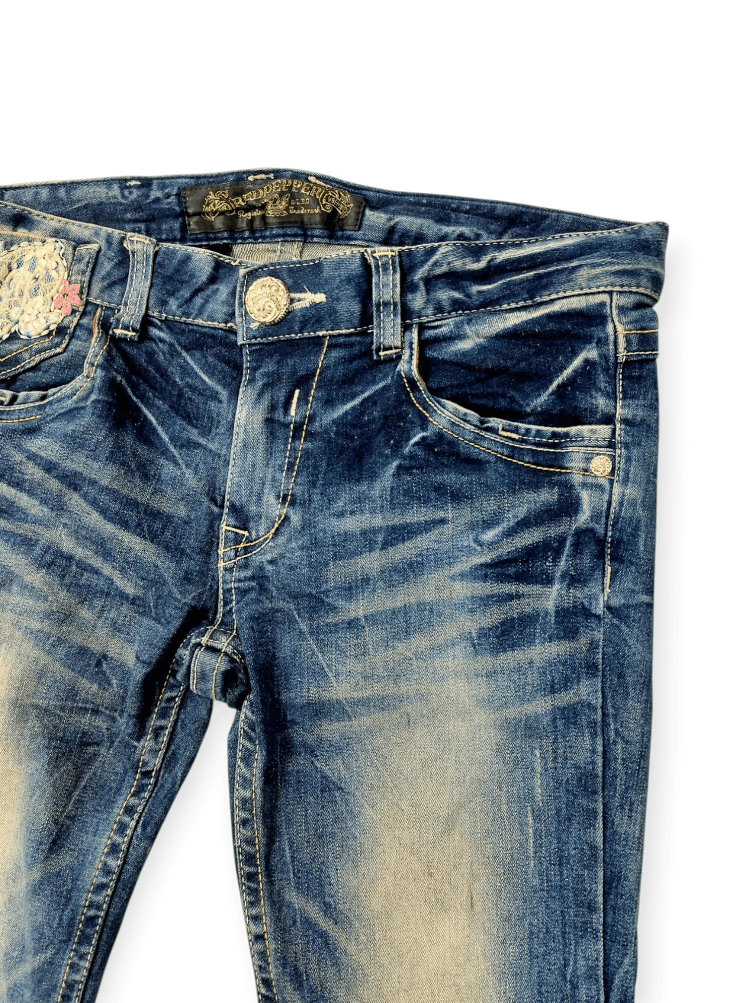 Designer 🔥Red Pepper Jeans Flare Embroidery Florish Skull Size 31" - 8 Thumbnail