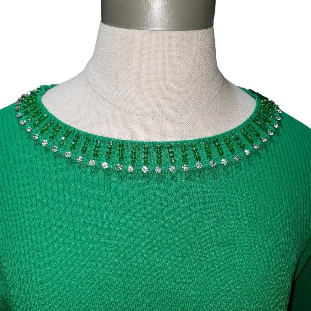 Designer CT478 Nanette Lepore Green Rhinestone Collared Sweater M Size M / US 6-8 / IT 42-44 - 2 Thumbnail