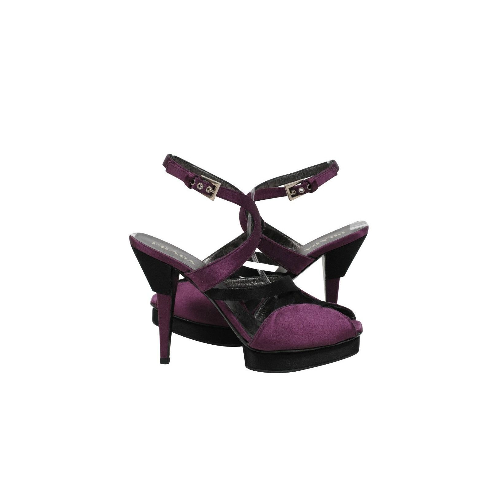 Prada Sandals Purple Violet Satin Open Toe Heels Size US 8.5 / IT 38.5 - 4 Thumbnail